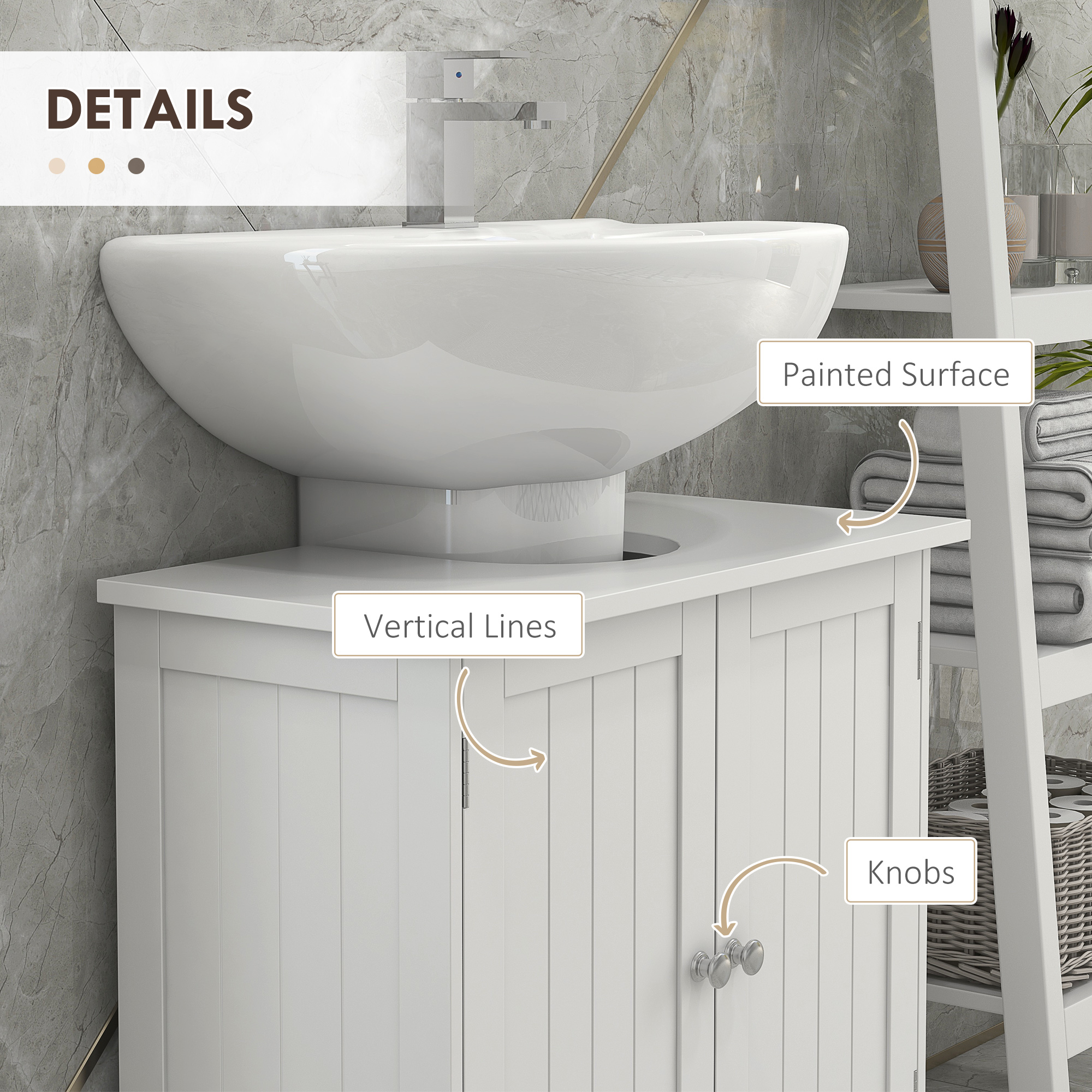 HOMCOM Under Sink Bathroom Storage Cabinet 2 Layers Vanity Unit Wooden White 6