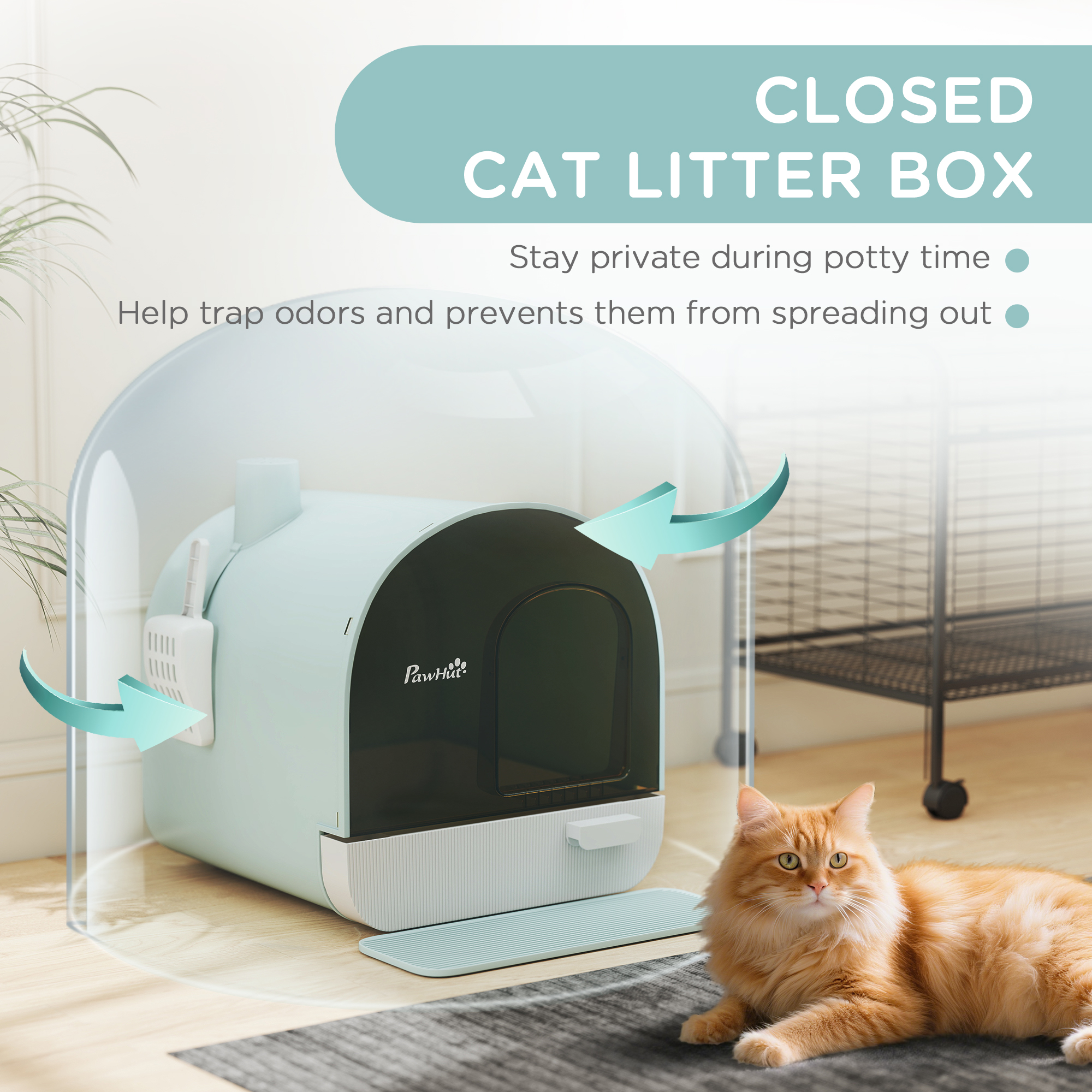 PawHut Hooded Cat Litter Box, Kitten Litter Tray, with Lid, Scoop, Filter, Flap Door 5