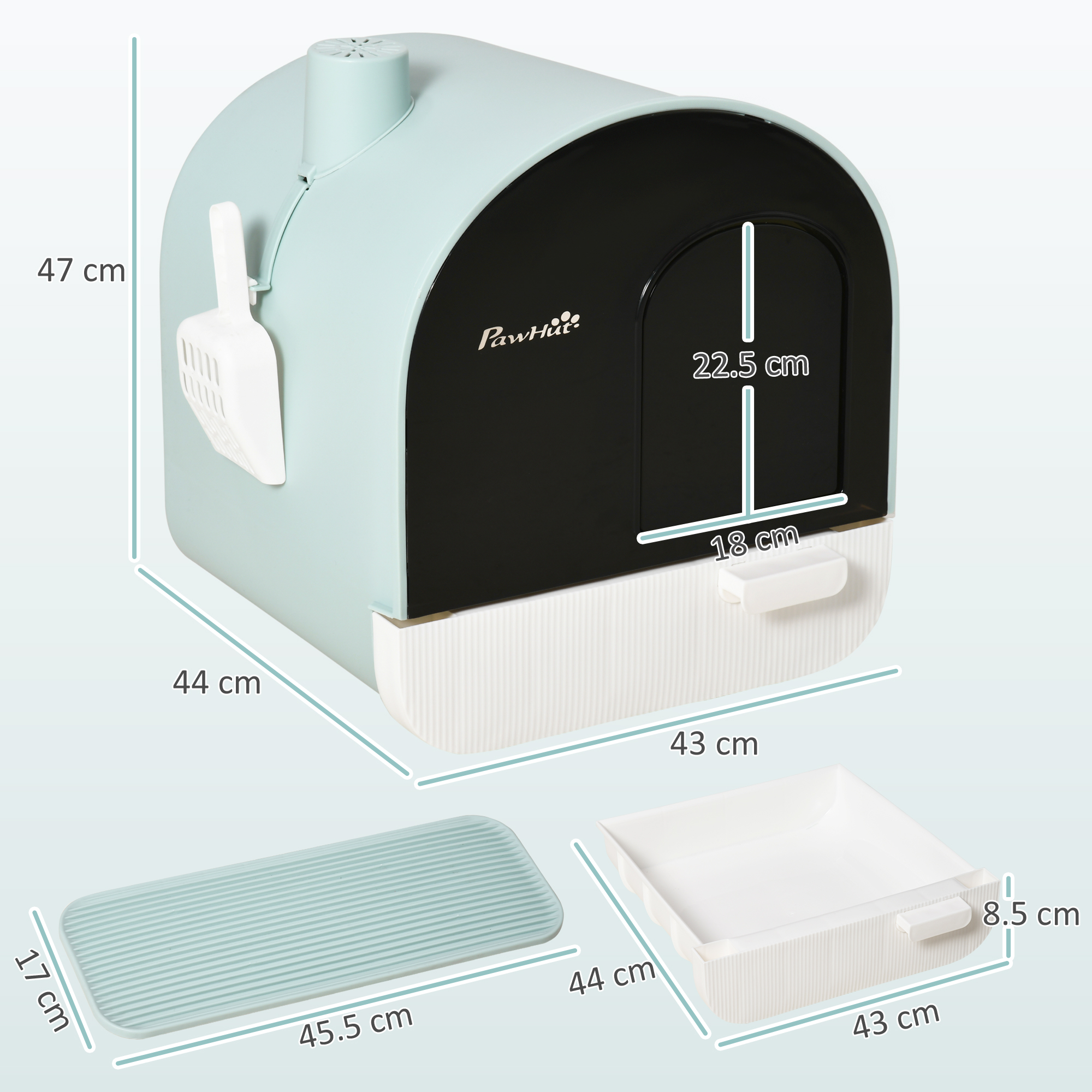 PawHut Hooded Cat Litter Box, Kitten Litter Tray, with Lid, Scoop, Filter, Flap Door 3