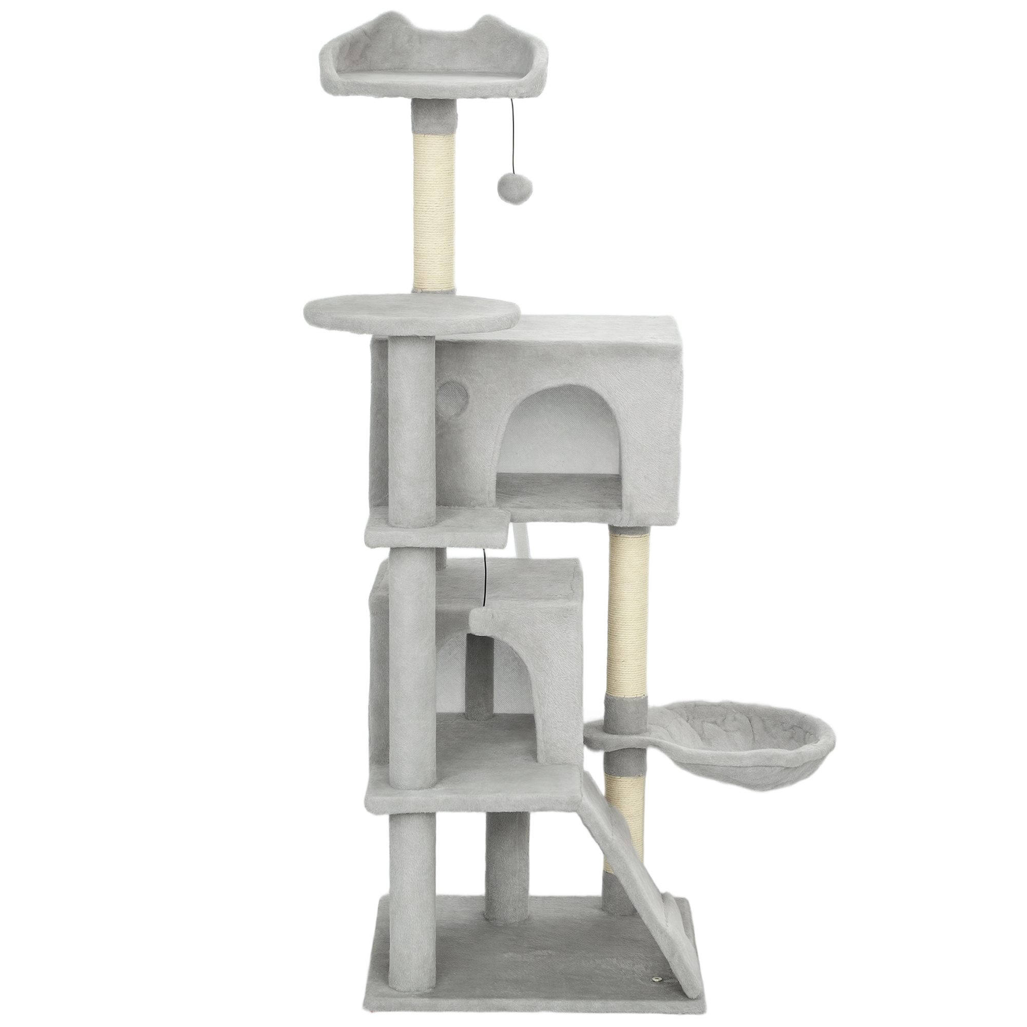 Comparer les prix de PawHut Arbre à Griffer pour Chats Haut 140 cm avec 2 niches, Hamac, Lit et Poteaux en Sisal, Gris