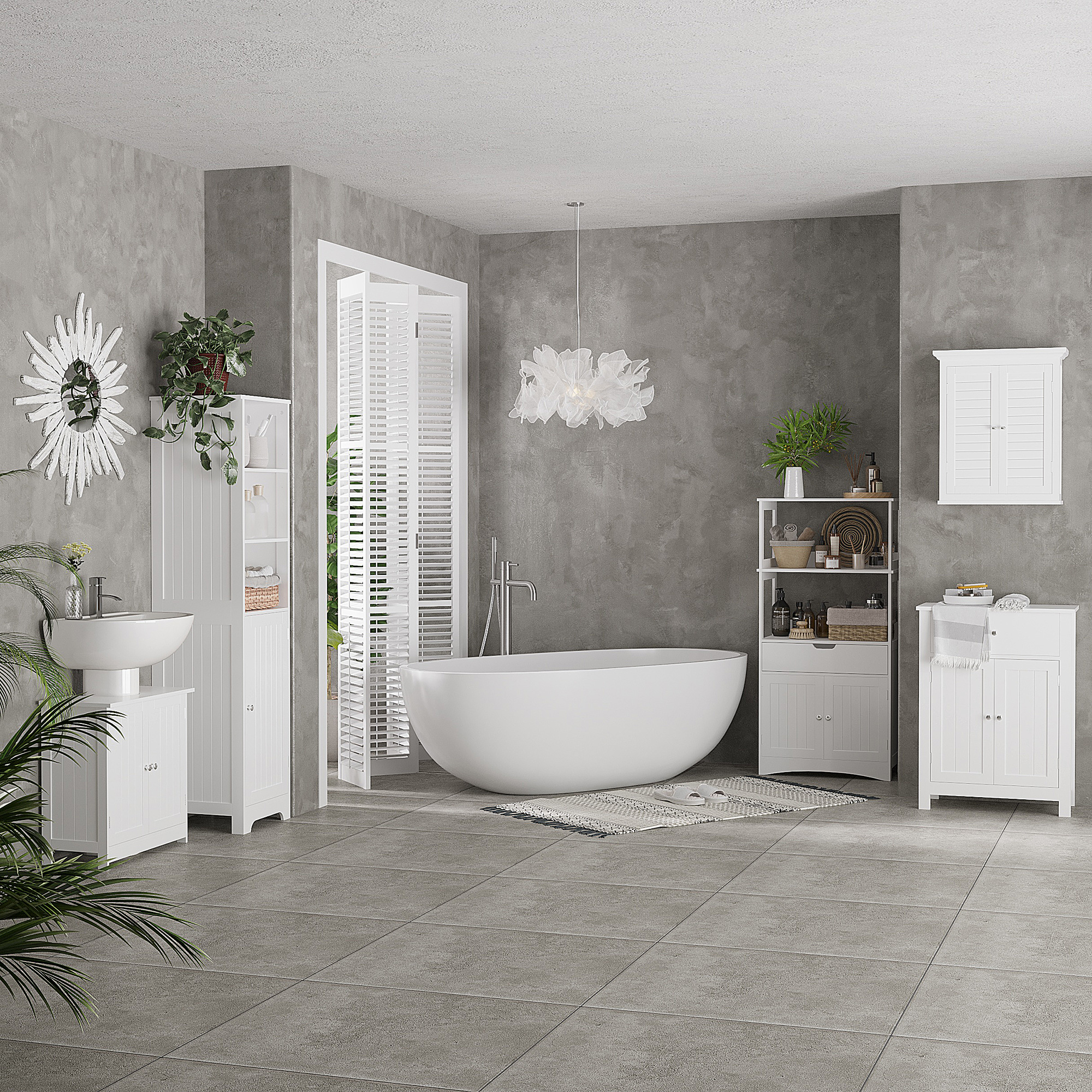 HOMCOM Under Sink Bathroom Storage Cabinet 2 Layers Vanity Unit Wooden White 7