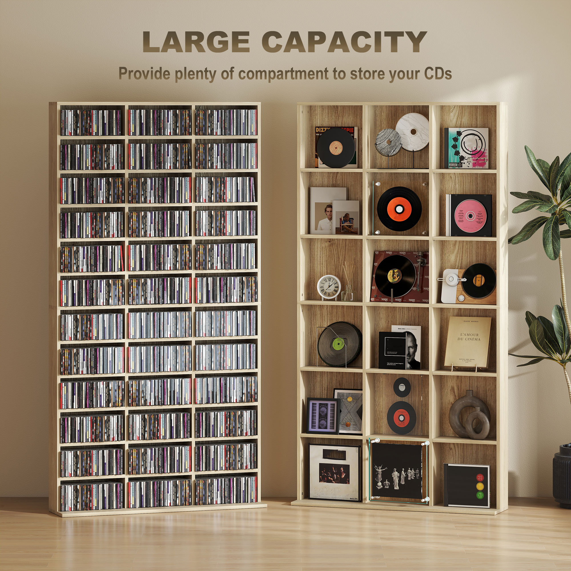 HOMCOM CD Storage Unit with Adjustable Shelves, 102 x 195 cm, Oak Tone 4