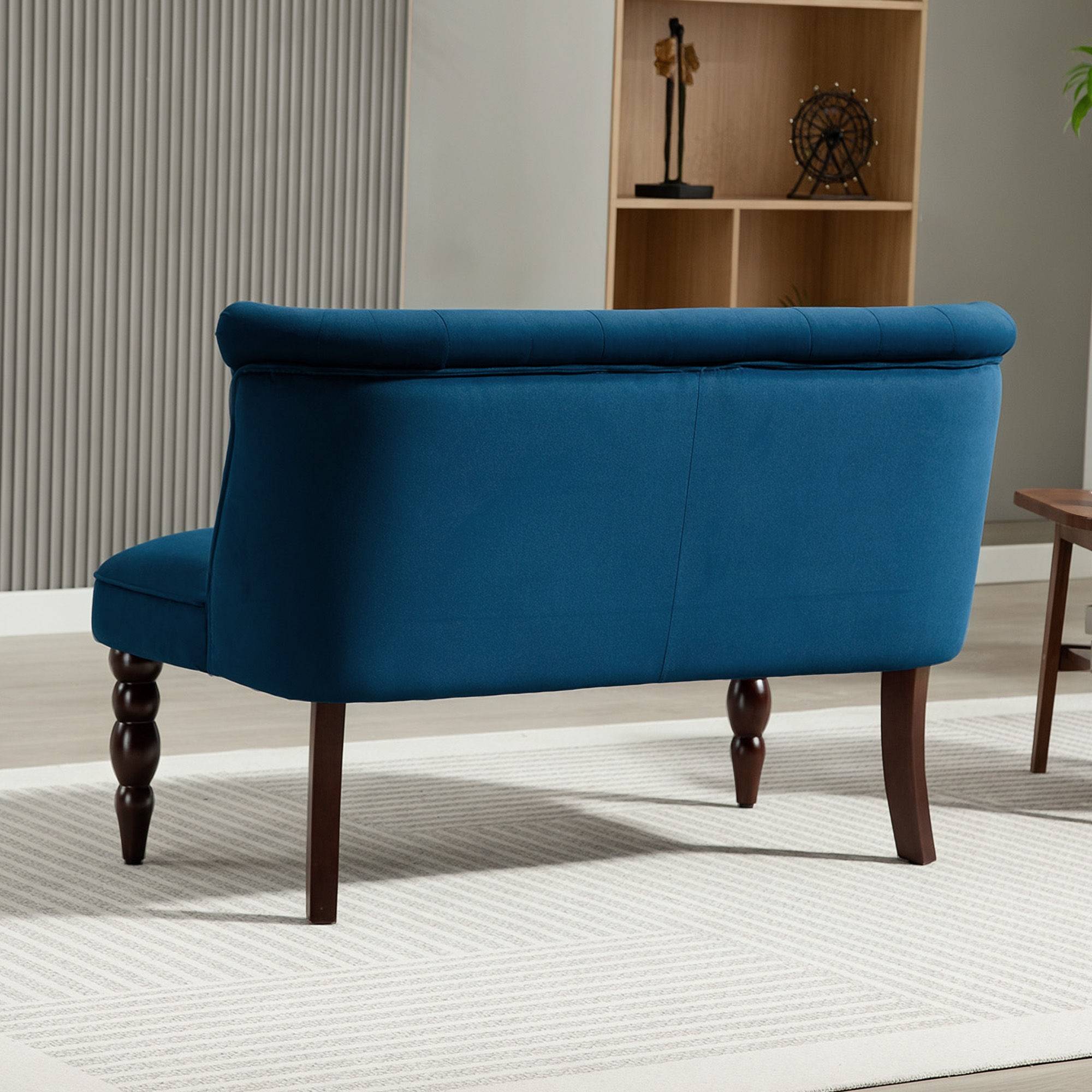HOMCOM Velvet 2 Seater Sofa, Button Tufted Wingback Loveseat with Rubber Wood Legs for Living Room, Bedroom, Dark Blue 7