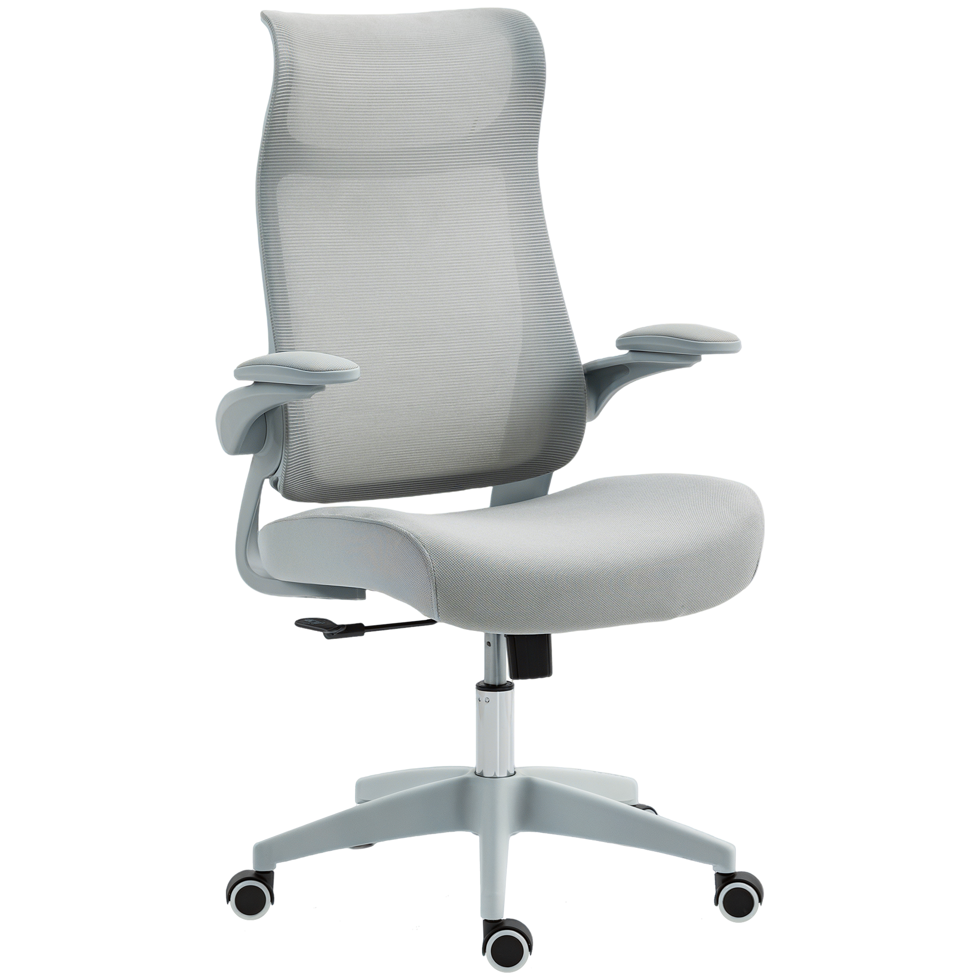 HOMCOM Silla de Oficina Ergonómica Giratoria de Malla con Soporte Lumbar Reposabrazos Abatibles Reposacabezas Basculante Gris