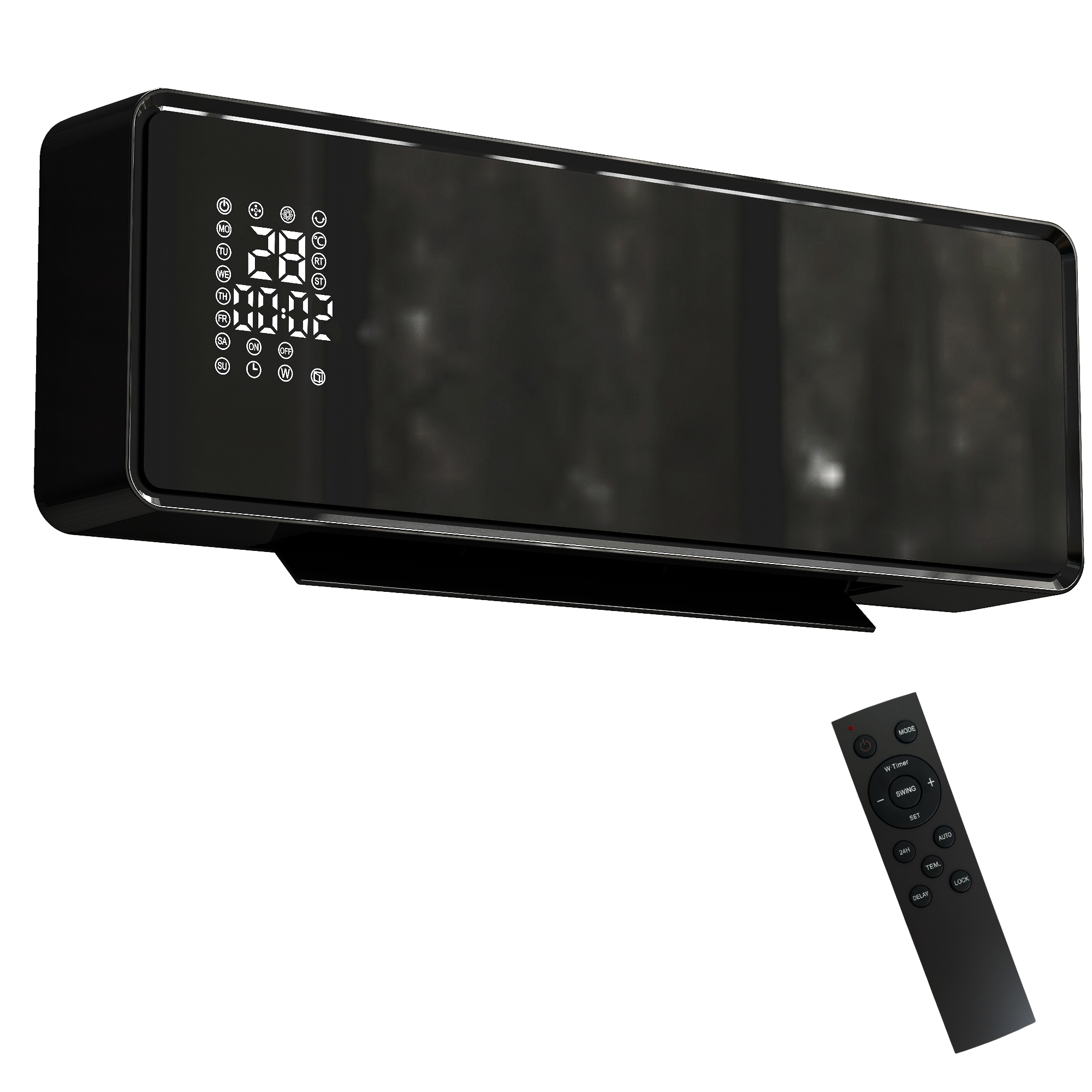 HOMCOM Calefactor mural cerámico 1000/2000W, radiador eléctrico, ventilador, termostato, temporizador, 54x18,7x12,3cm, negro