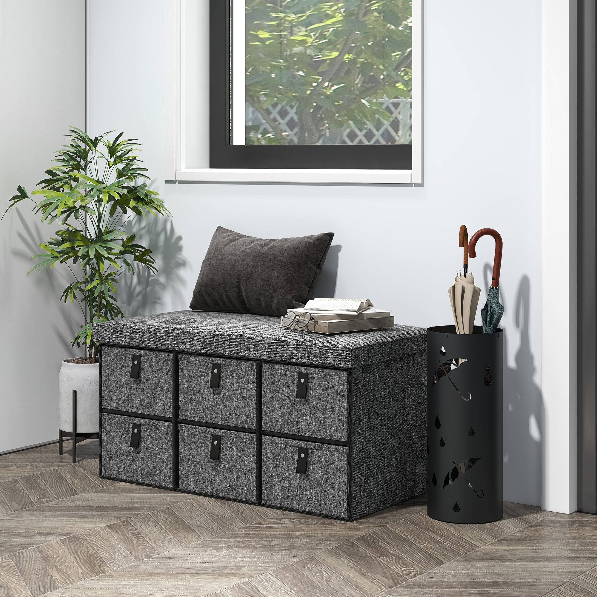 HOMCOM Schuhbank mit 6 Boxen, Sitzbank, Garderobenbank mit Leinenoptik, Sch günstig online kaufen