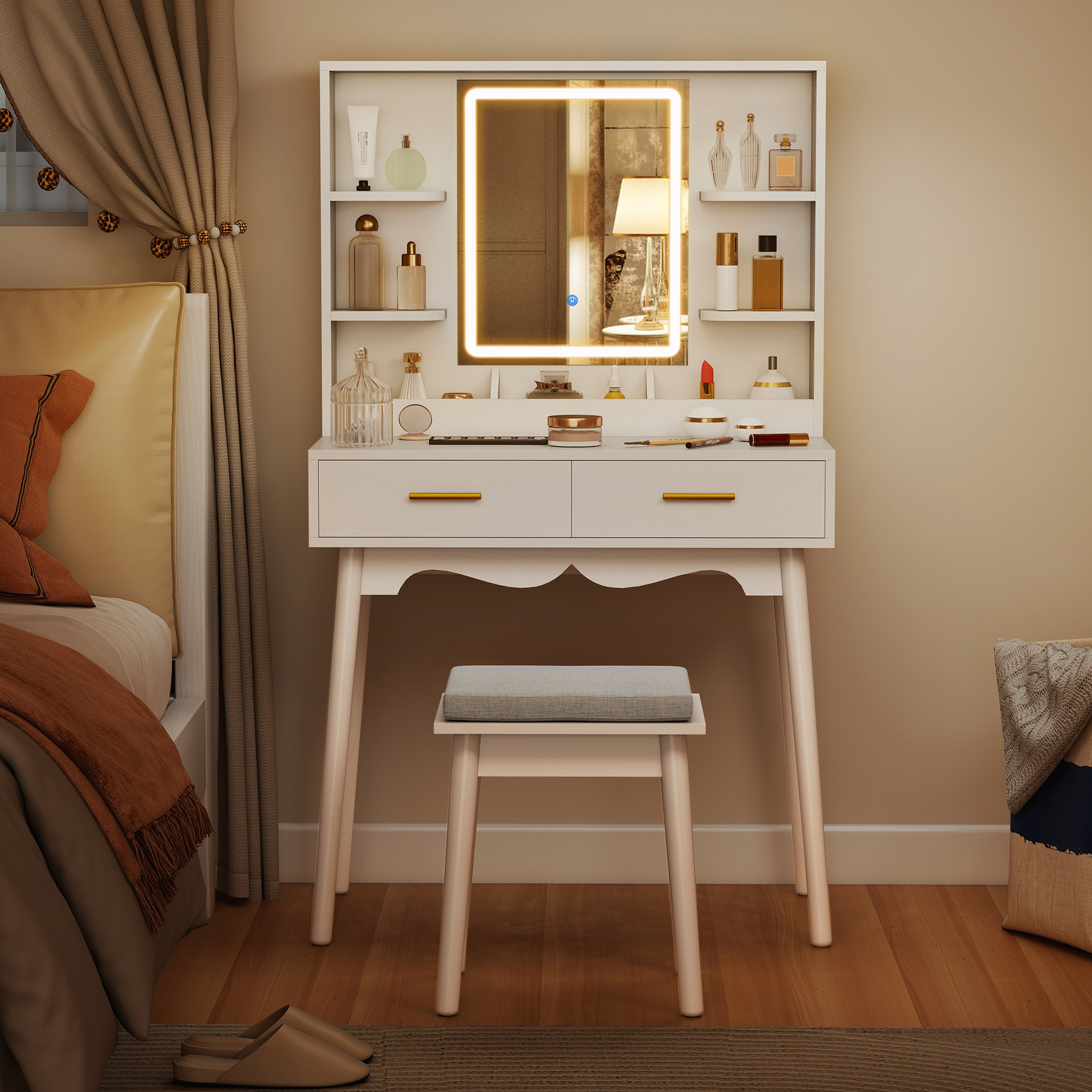 HOMCOM Elegant Dressing Table, with LED Mirror White 9