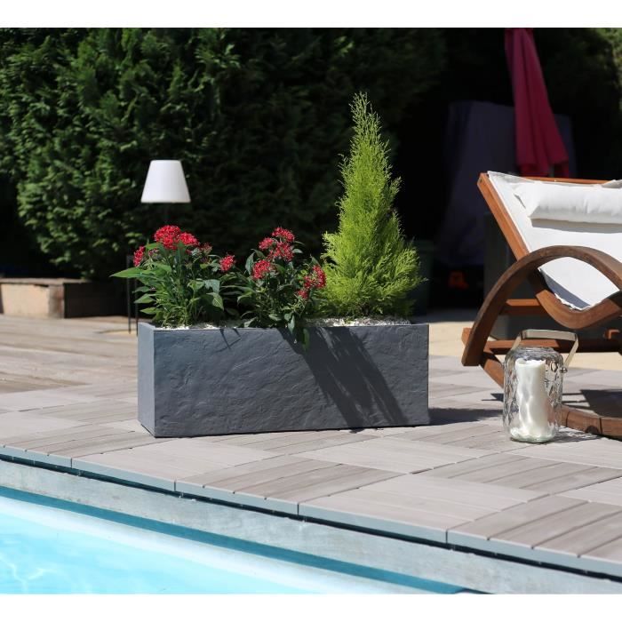 Jardinière rectangulaire EDA Volcania UP 57 L gris foncé aspect pierre semi-mat 79,5 x 29,5 x 29,5 cm