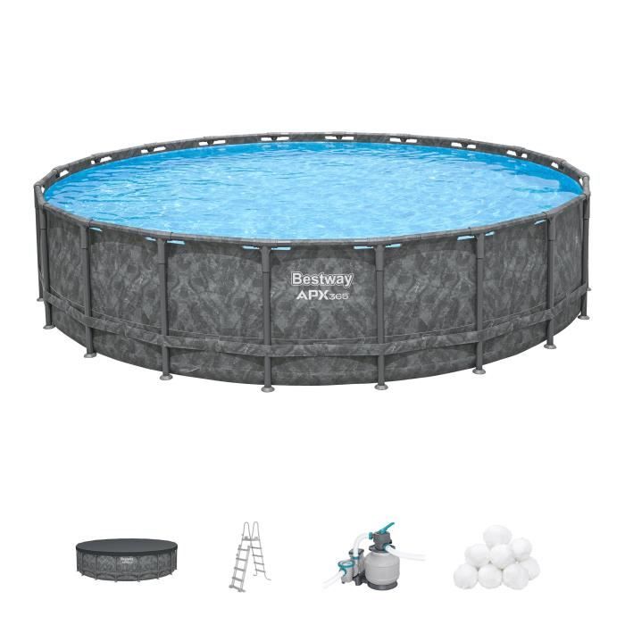 Kit piscine hors sol tubulaire BESTWAY - APX 365™ - 671 x 132 cm - Ronde (Filtre a sable, 500 g polysphere, échelle, bâche)