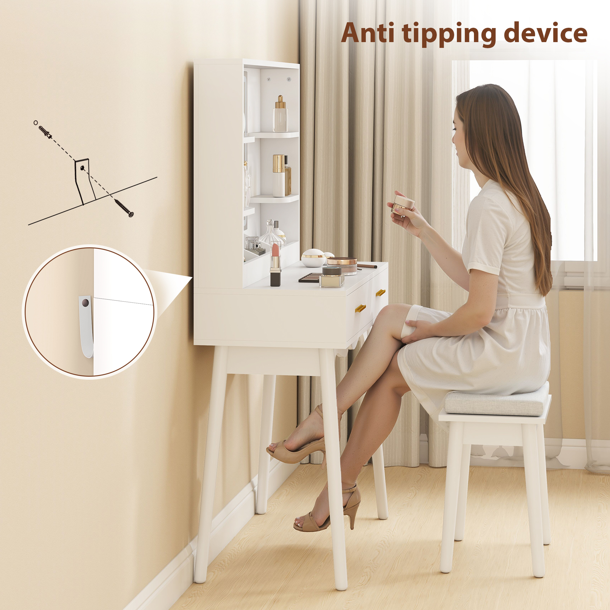 HOMCOM Elegant Dressing Table, with LED Mirror White 8