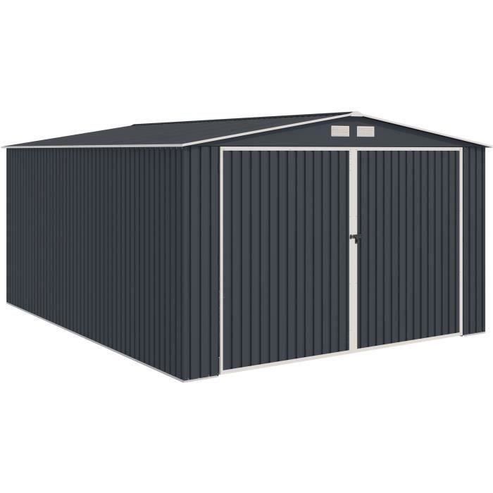 Abri de jardin / Garage en métal 18,2 m² - 380 x 480 x 232 - ORION Kit d'ancrage, 2 portes coulissantes frontale, 1 porte latérale