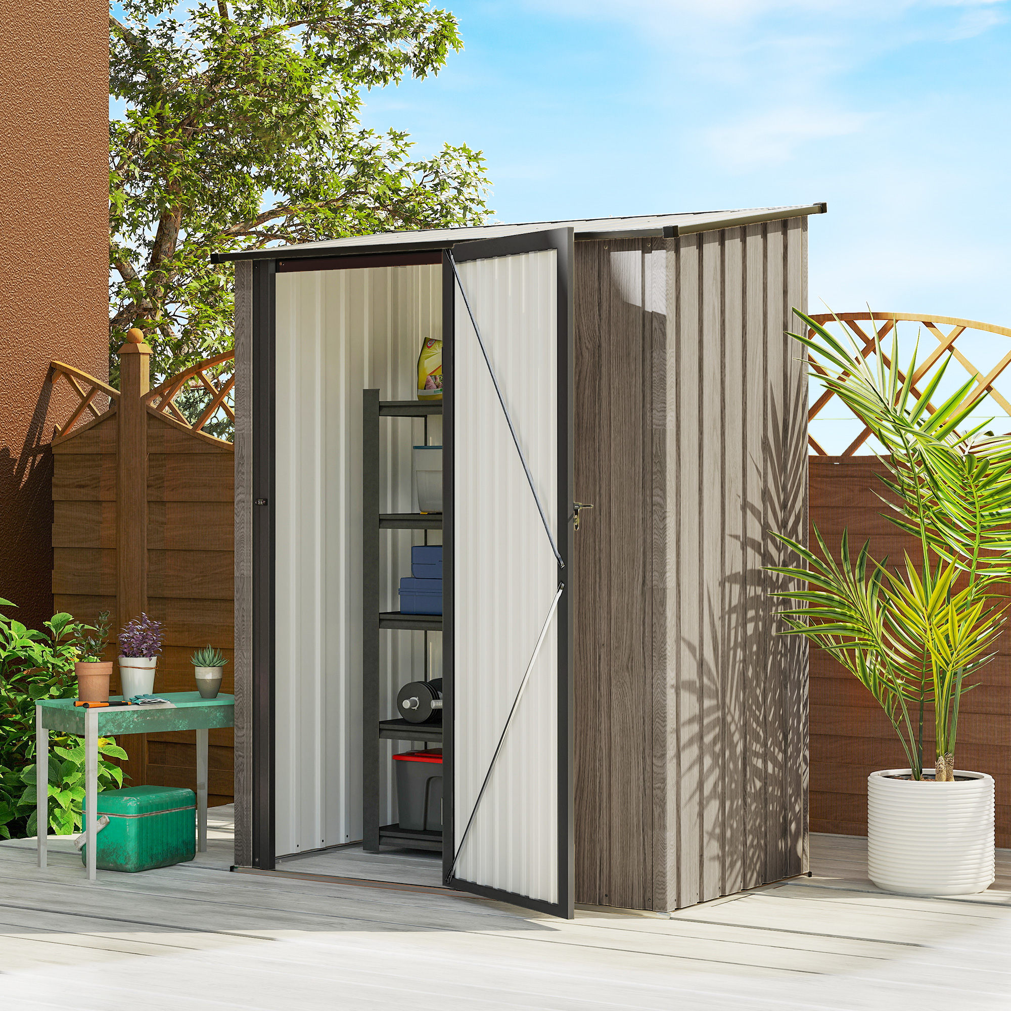 Outsunny 5ft x 3ft Metal Garden Storage Shed, Outdoor Tool Shed with Sloped Roof, Lockable Door for Tools, Equipment, Light Grey 2