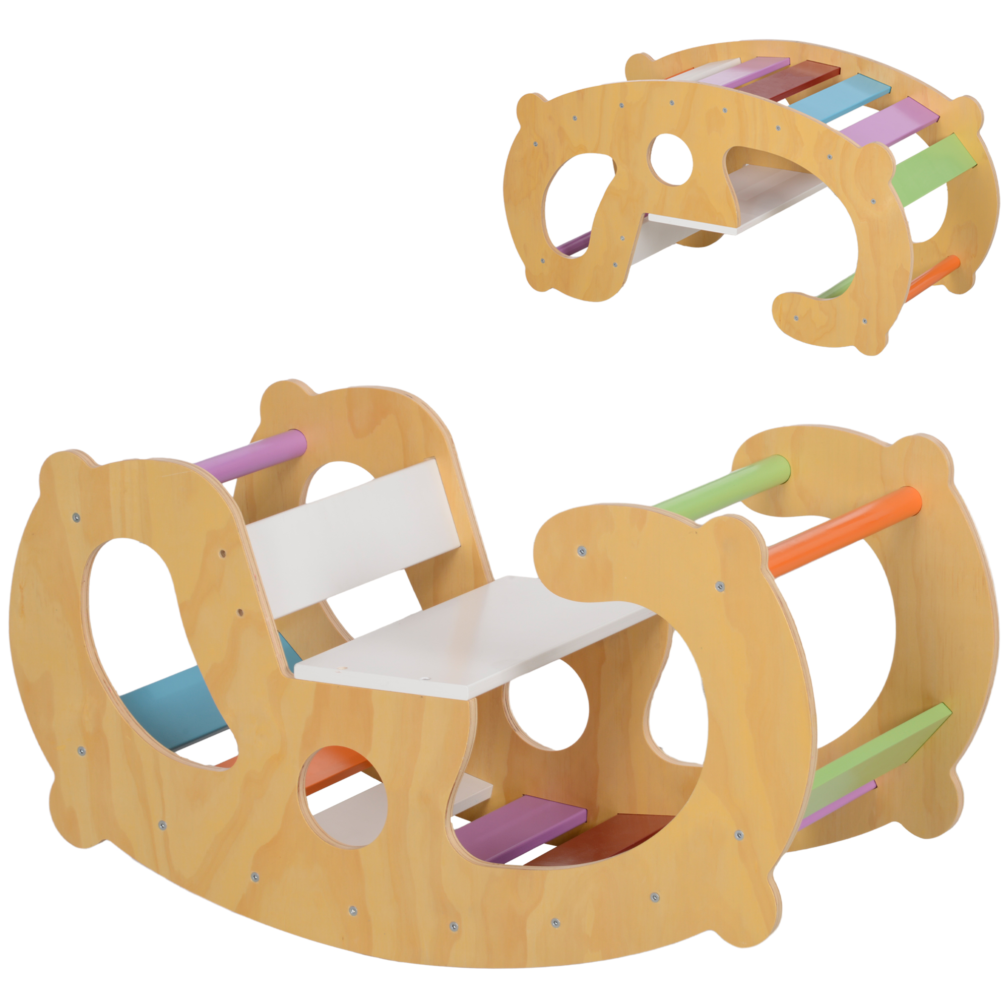 AIYAPLAY Joc pentru Copii 2 în 1 Rampă Montessori și Scaun Balansoar pentru Uz Interior, 91x41x48 cm, Multicolor | Aosom Romania