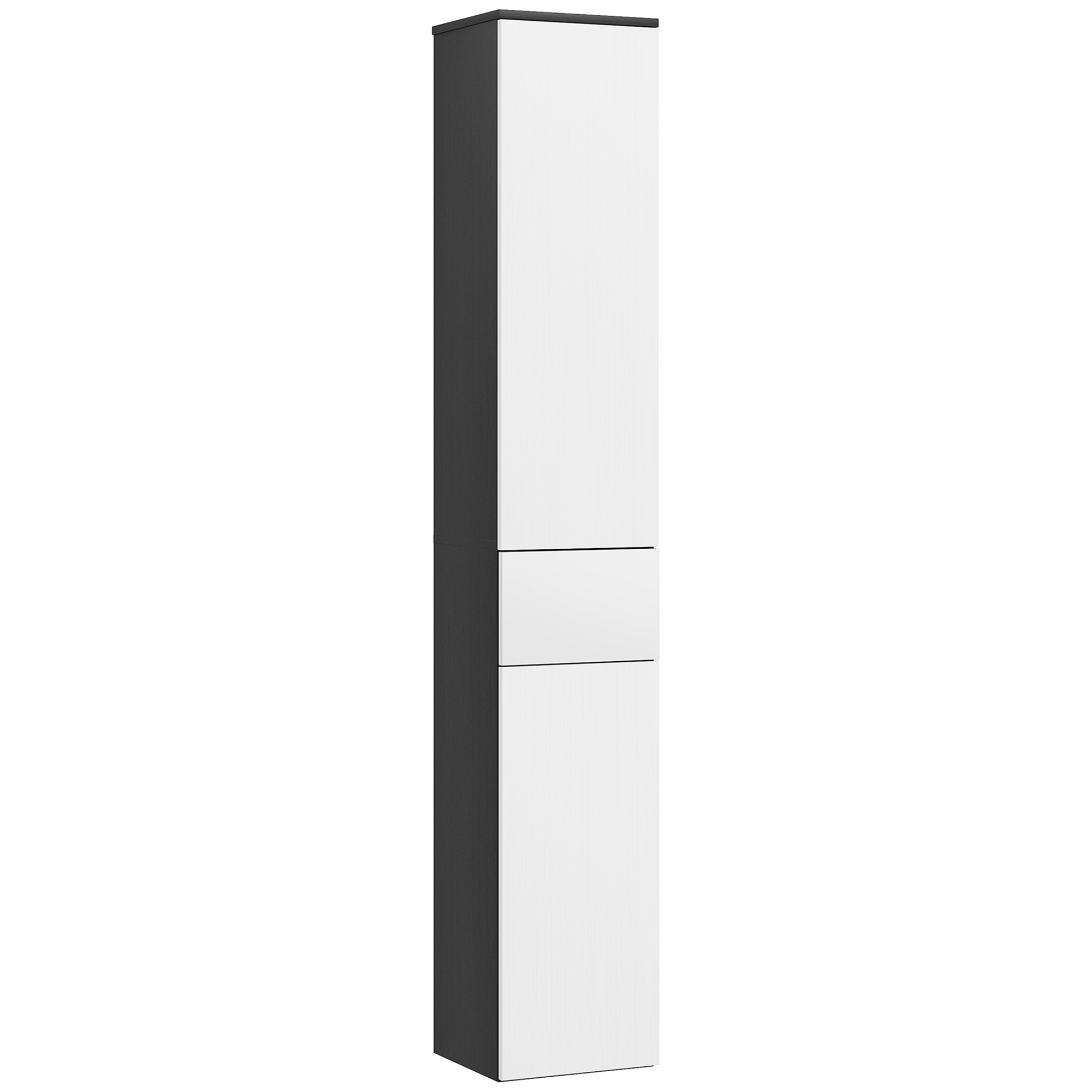 Kleankin Coloană de Baie Înaltă, Mobilier cu 2 Dulapuri, Sertar și Rafturi Reglabile din Lemn, 30x28x180 cm, Negru | Aosom Romania