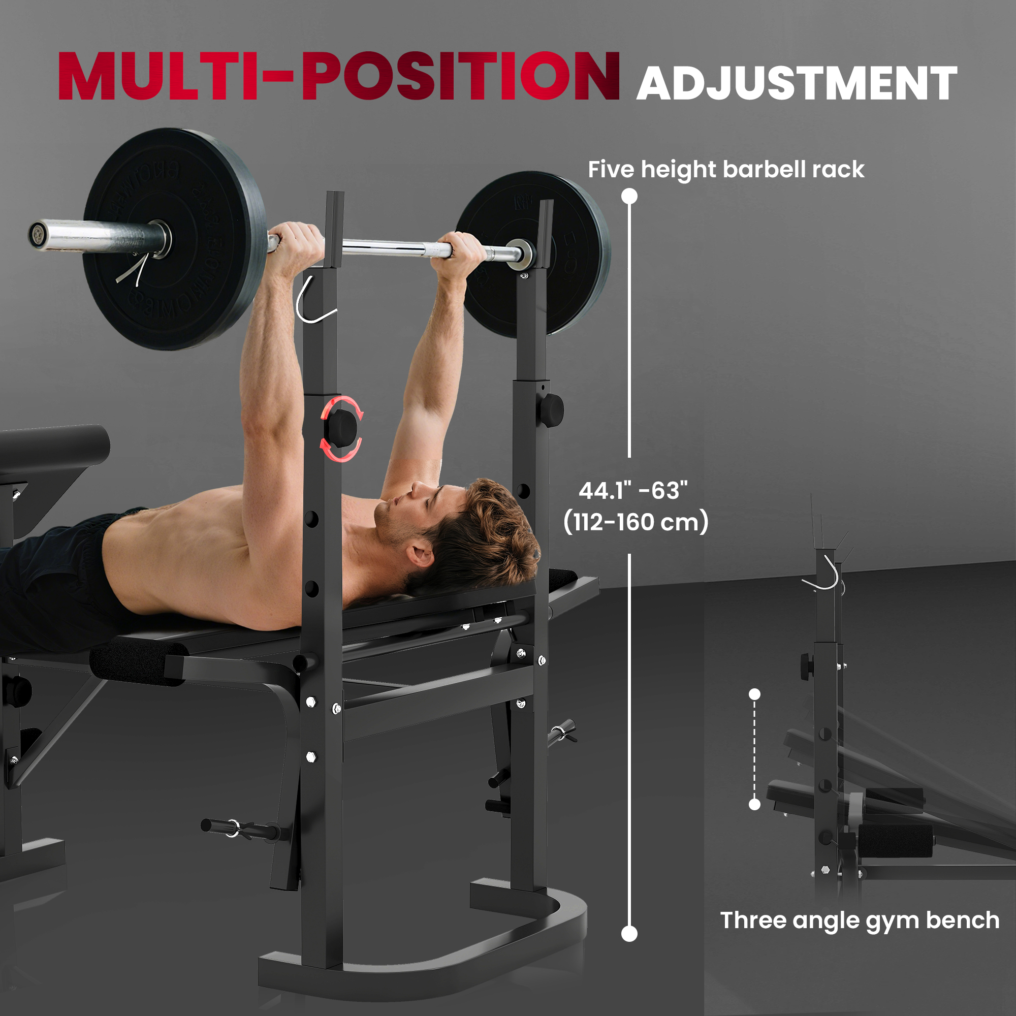 SPORTNOW Multi-Exercise Adjustable Weight Bench with Bench Press Rack 5