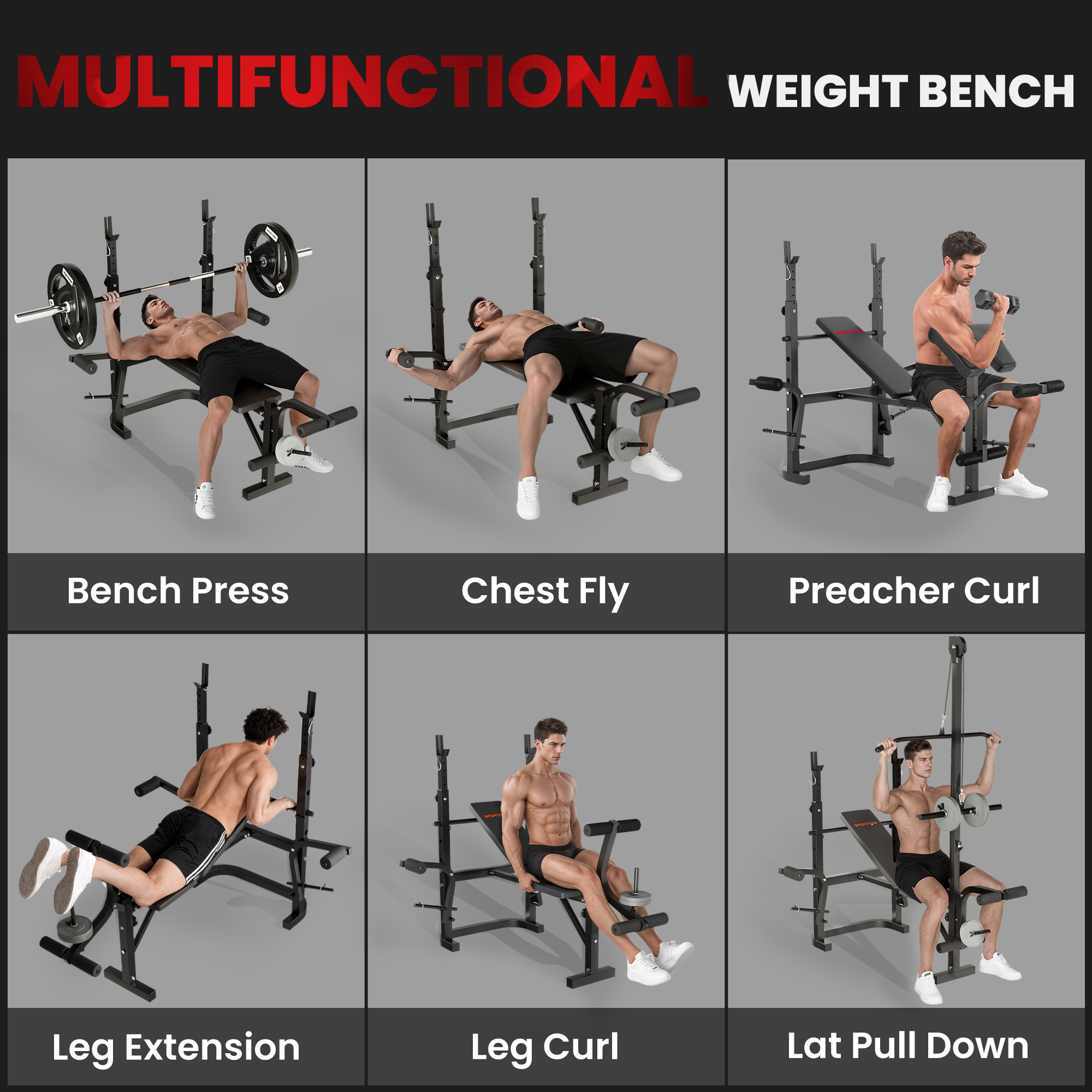 SPORTNOW Multi-Exercise Adjustable Weight Bench with Bench Press Rack 4