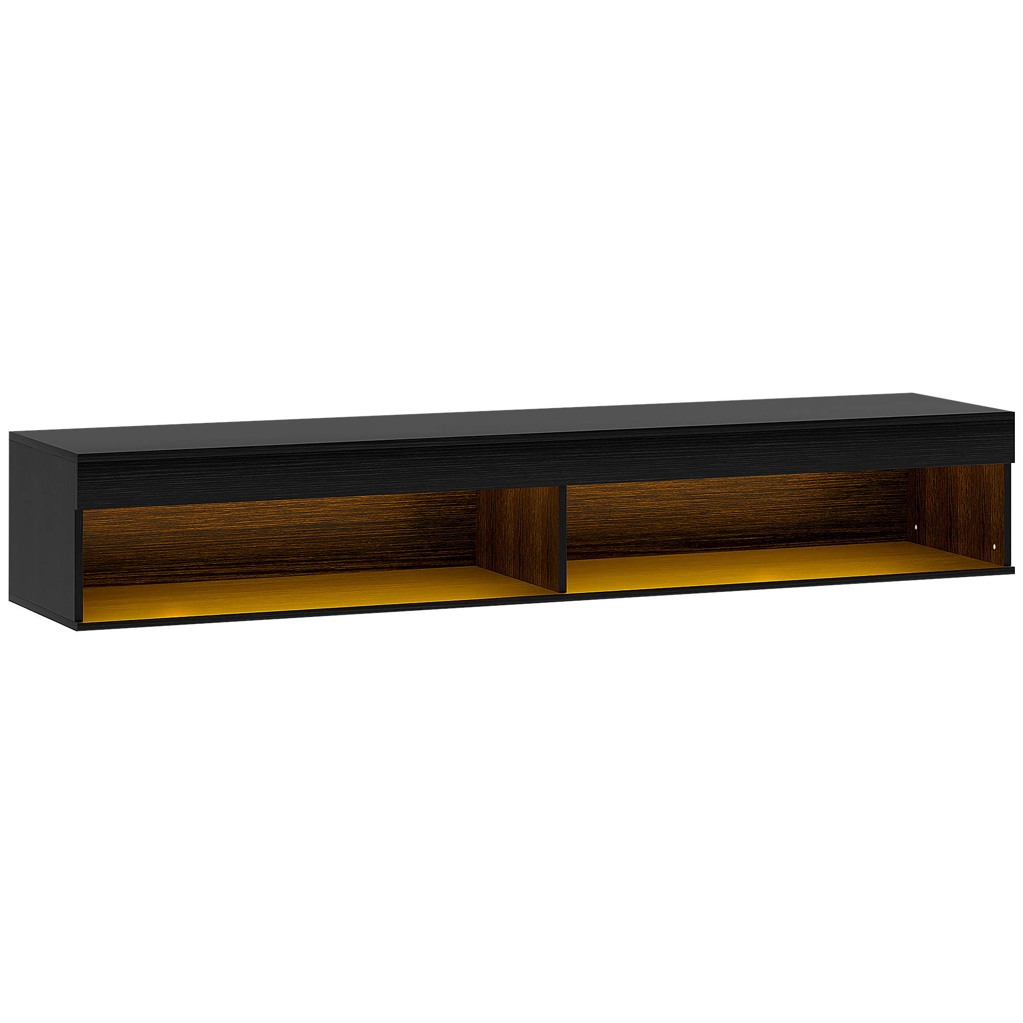 HOMCOM Suport TV Plutitor cu Lumini LED pentru Televizoare de Până la 190 cm, Consolă Media cu Raft de Depozitare, 180x40x30 cm, Negru | Aosom Romania