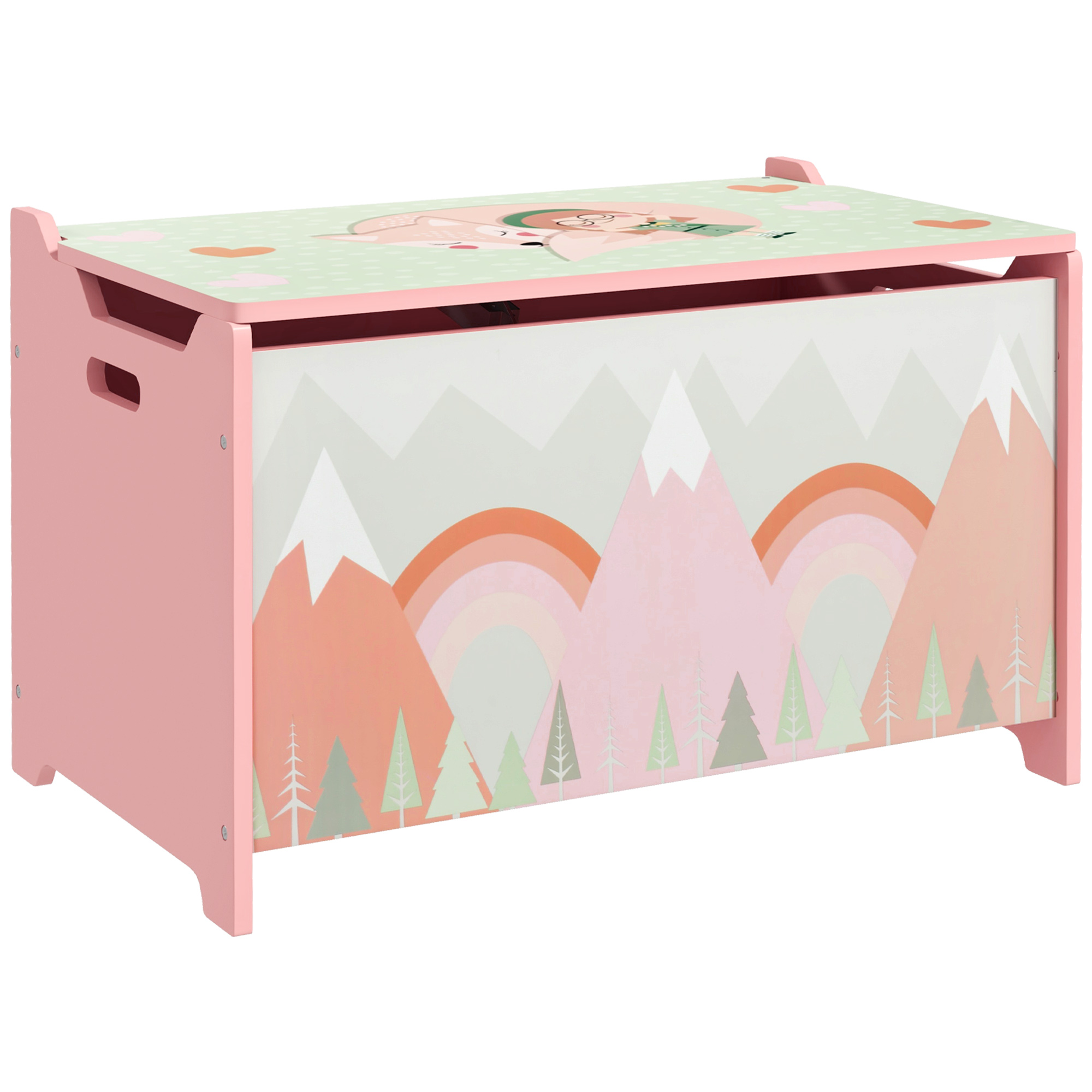 Cufăr de jucării pentru copii ZONEKIZ, ladă din lemn MDF cu capac și balama de siguranță, 60x37x39cm, de culoare roz | Aosom Romania