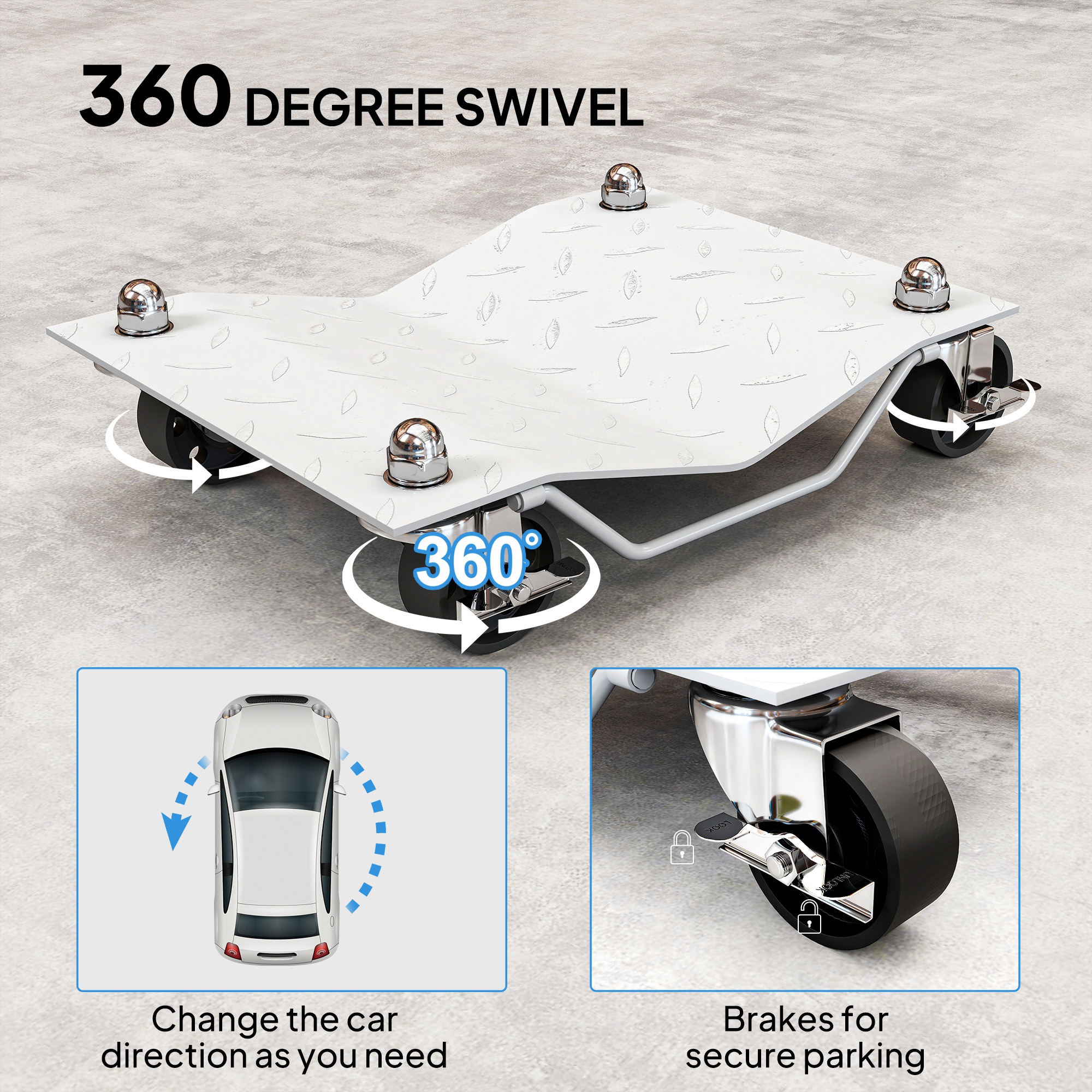 DURHAND Two-Piece Car Wheel Dolly with Swivel Casters, Non-Slip Metal Plates, 680kg Capacity, Grey 5