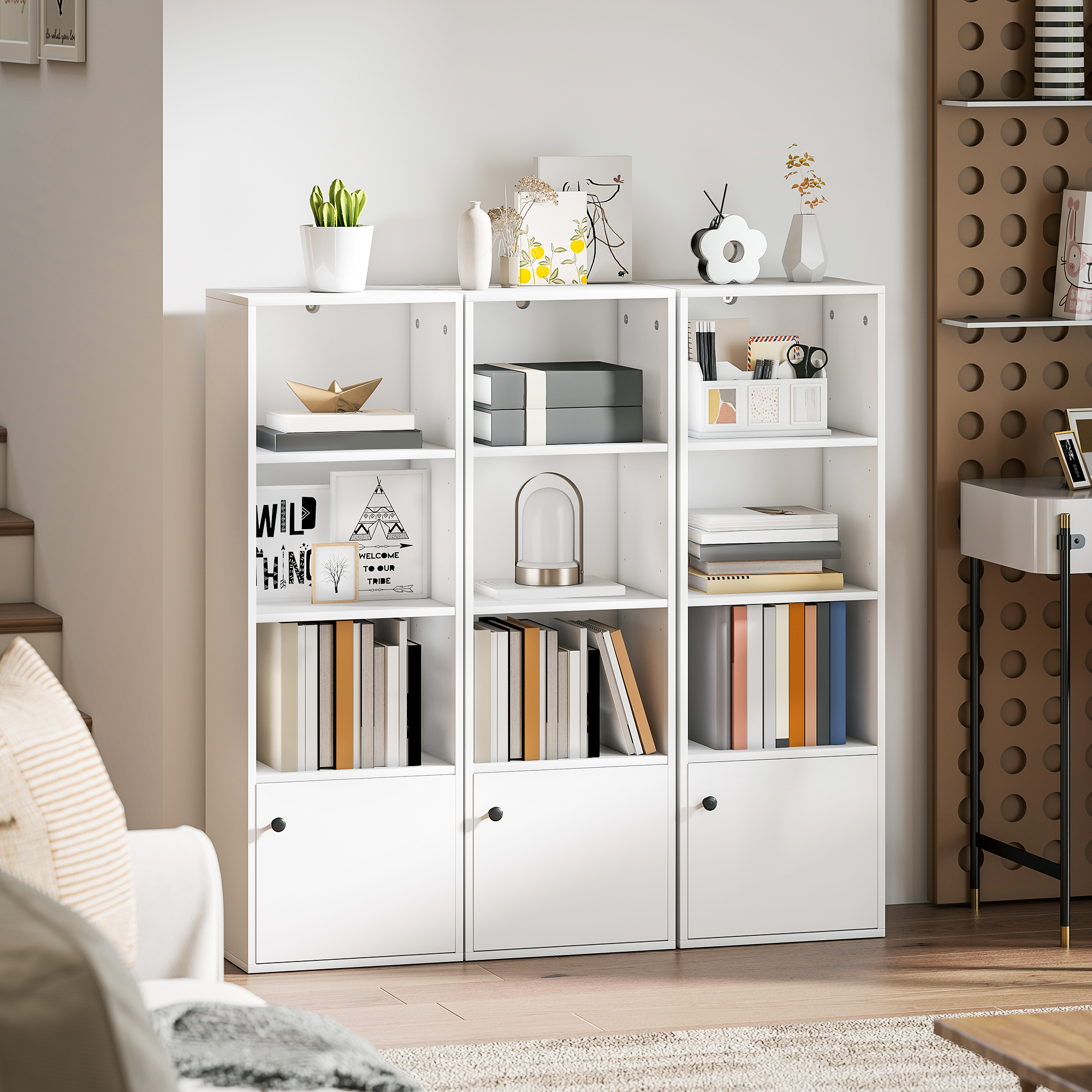 HOMCOM Libreria Scaffale Mobiletto in Legno, 4 Scompartimenti 3 Ripiani