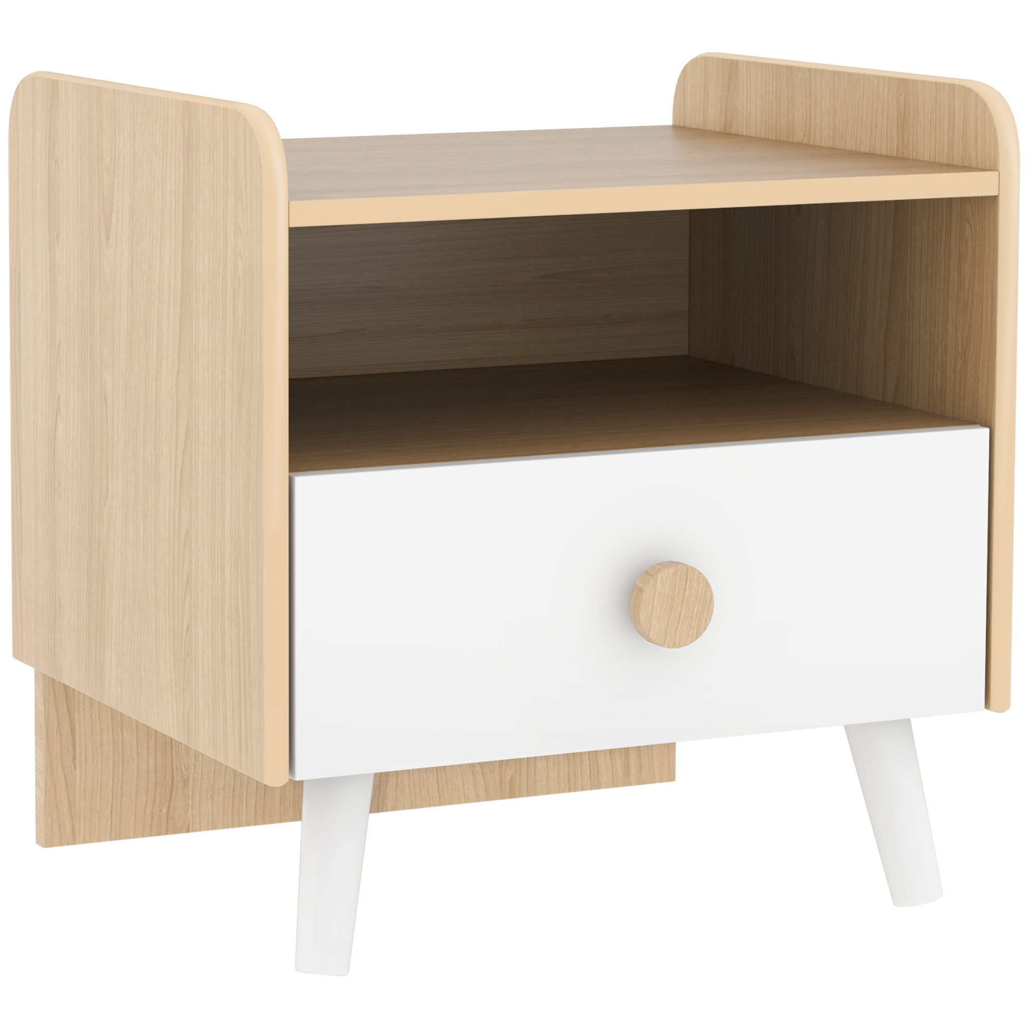 AIYAPLAY Noptieră cu Sertar pentru Copii 3-10 Ani, cu Design Minimalist pentru Dormitor, 40x32,5x40 cm, Lemn Natural | Aosom Romania