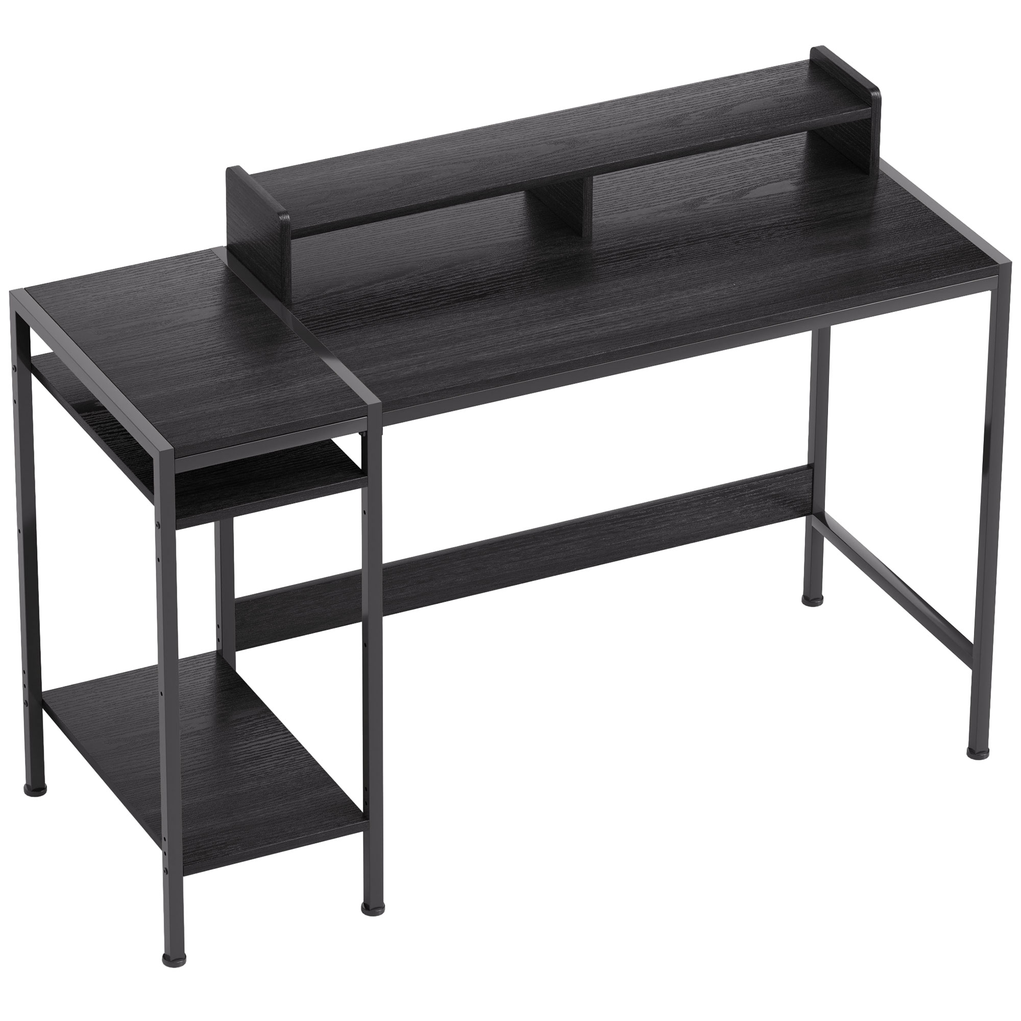 HOMCOM Birou PC cu Rafturi Reversibile, Suport pentru Monitor și 2 Rafturi Reglabile, 120x48x85,5 cm, Negru | Aosom Romania