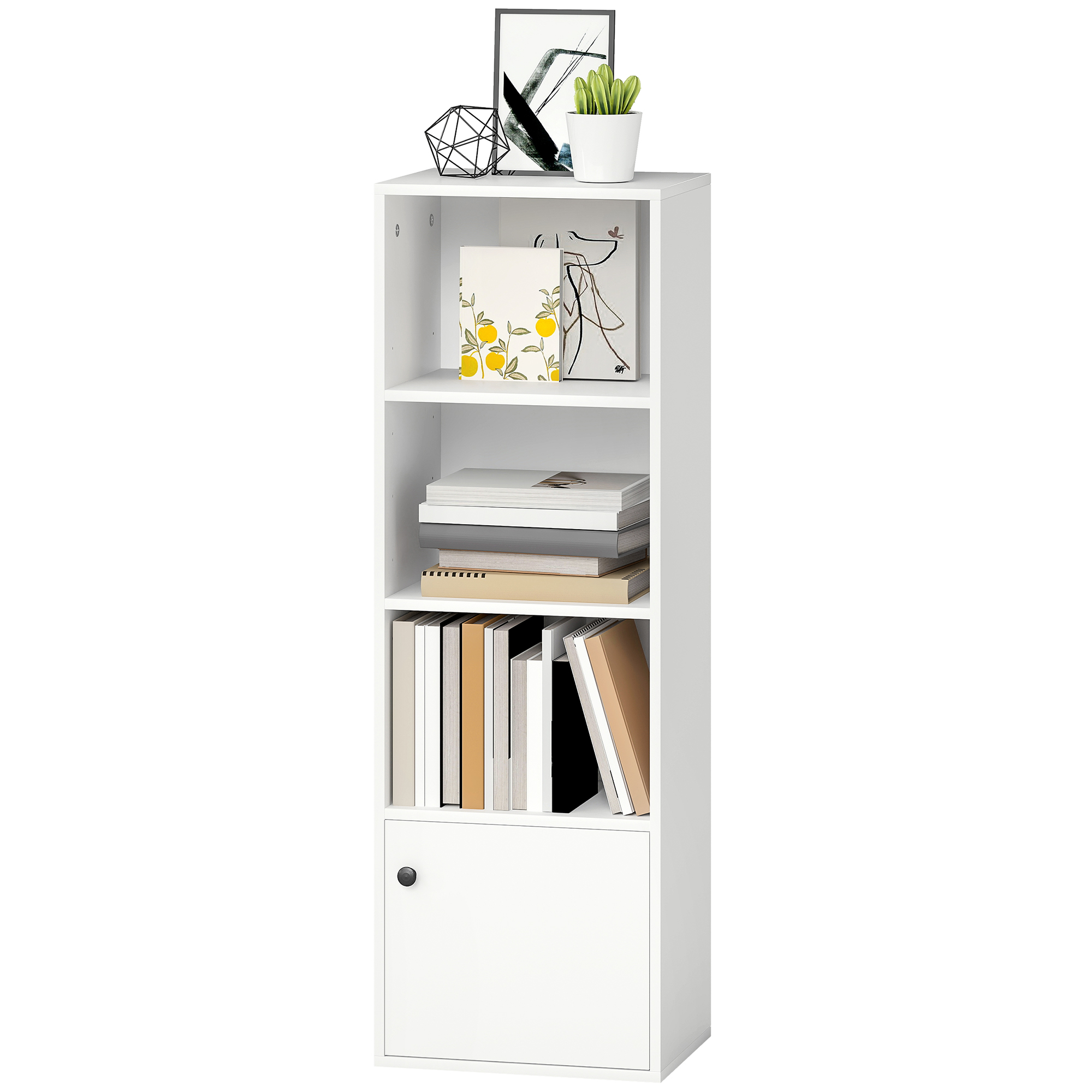 HOMCOM Libreria A 4 Livelli Scaffale Per Libri Moderno Con Ripiani Aperti E Anta 40x30x120 Cm Bianco~21cng8pa9kg01