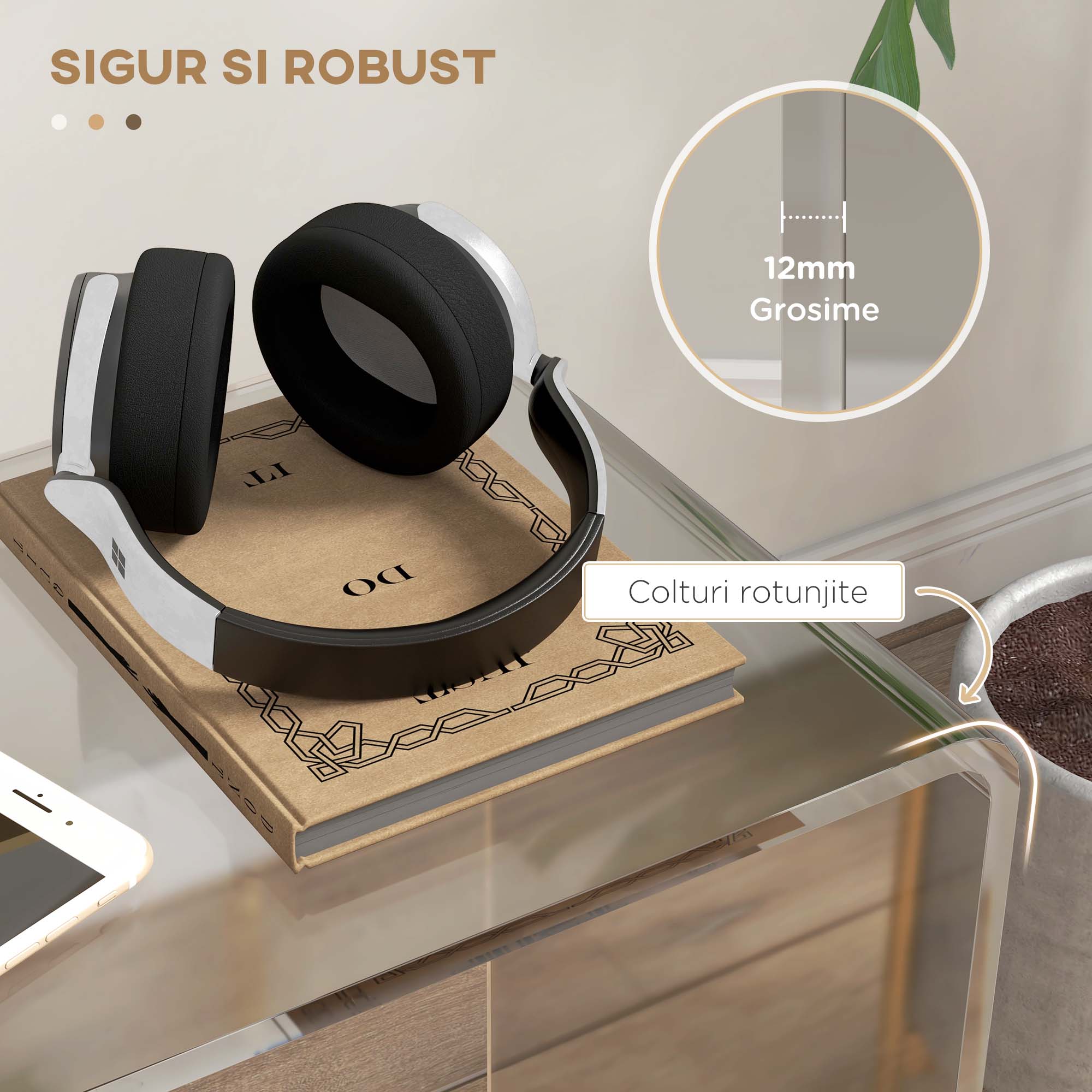  Masuta de Cafea din Acril in Forma de U, cu Margini Netede si Colturi Rotunjite, 53.5x30.5x53.5 cm, Transparenta [4]