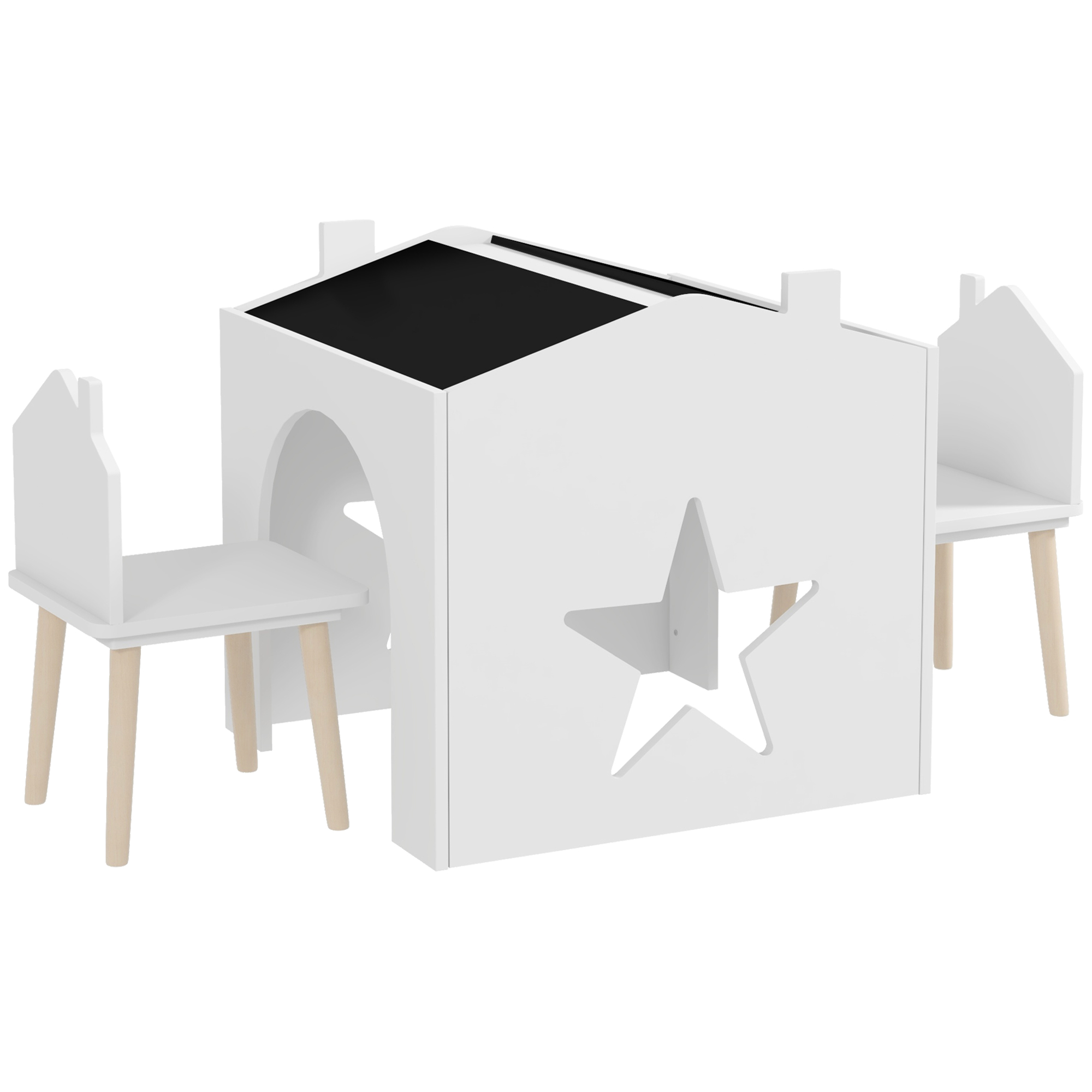 AIYAPLAY Set de 3 Piese cu 2 Scaune pentru Copii și Măsuță cu Tablă, Mobilier pentru Copii, 61x58x59 cm, Alb | Aosom Romania