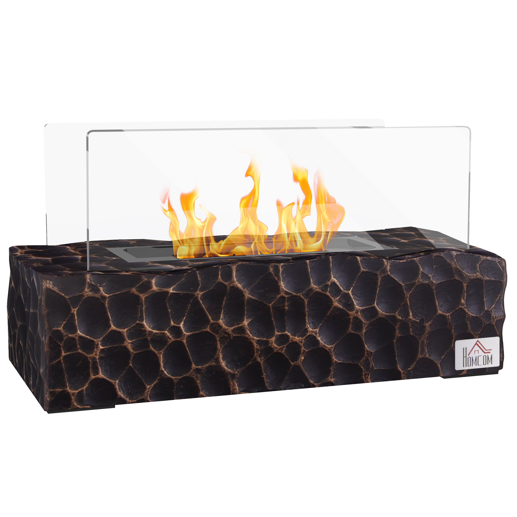 HOMCOM Semineu cu Blat cu Etanol cu Bioetanol din Beton cu Capac din Sticla Securizata Rezervor de 015L Max 8㎡ Ardere 30-45 Minute Negru
