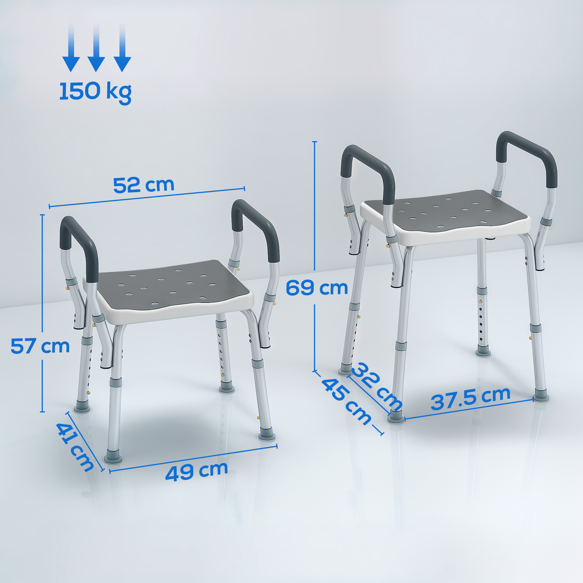 HOMCOM 57-69cm Aluminium Frame Bath Seat 3