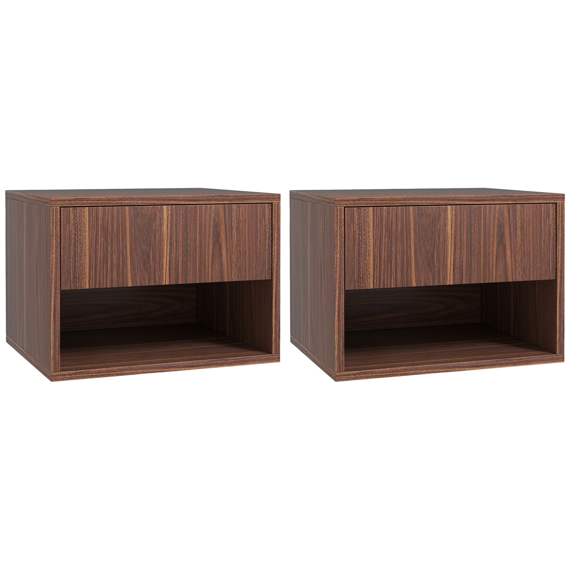 HOMCOM Set 2 Noptiere Suspendate cu Sertar și Raft Inferior Deschis, Noptiere pentru Dormitor din MDF, 40x34x29 cm, Maro | Aosom Romania