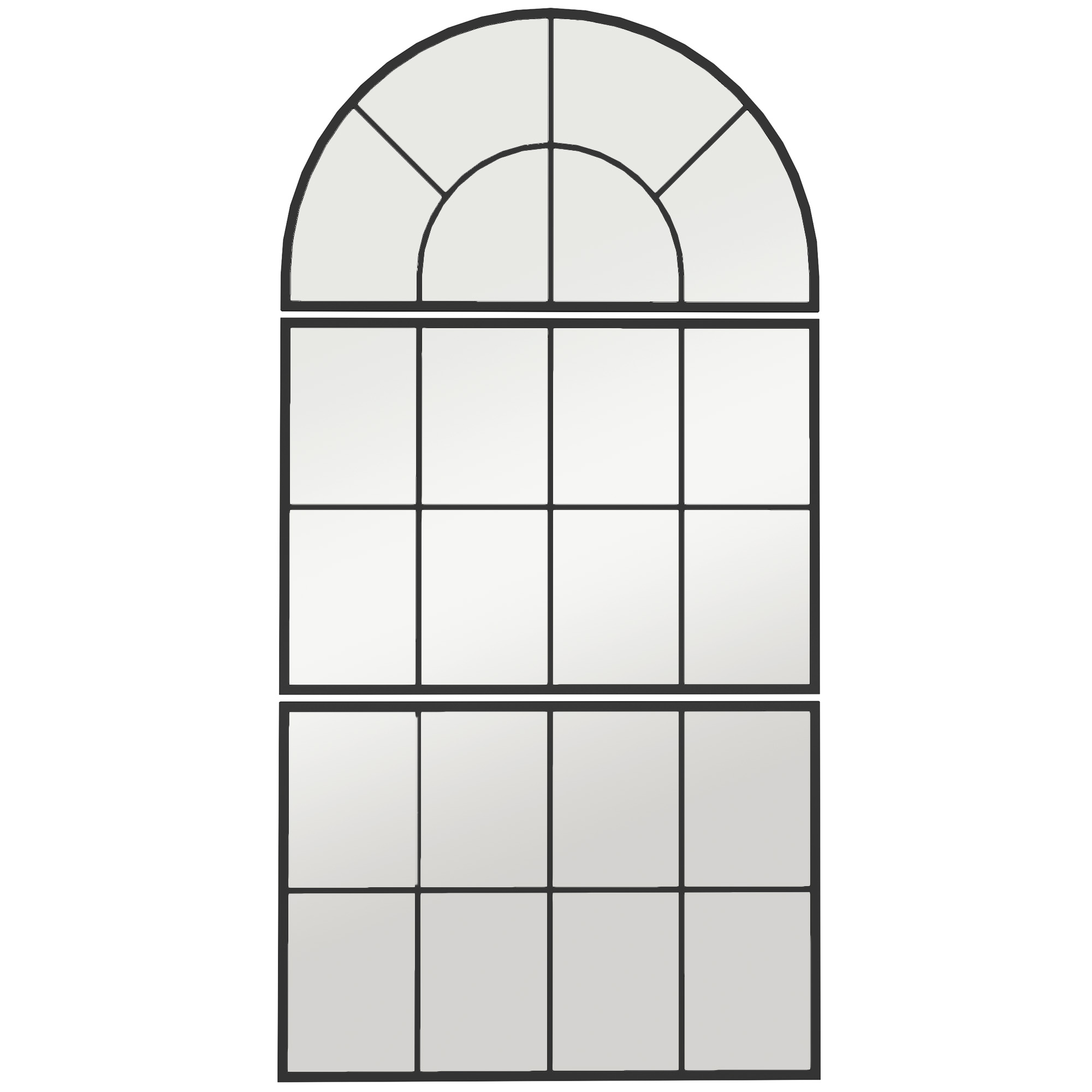 HOMCOM Oglindă de Perete Arcuită în Formă de Fereastră pentru Hol și Sufragerie cu 3 Agățători, 76x43 cm, Negru | Aosom Romania