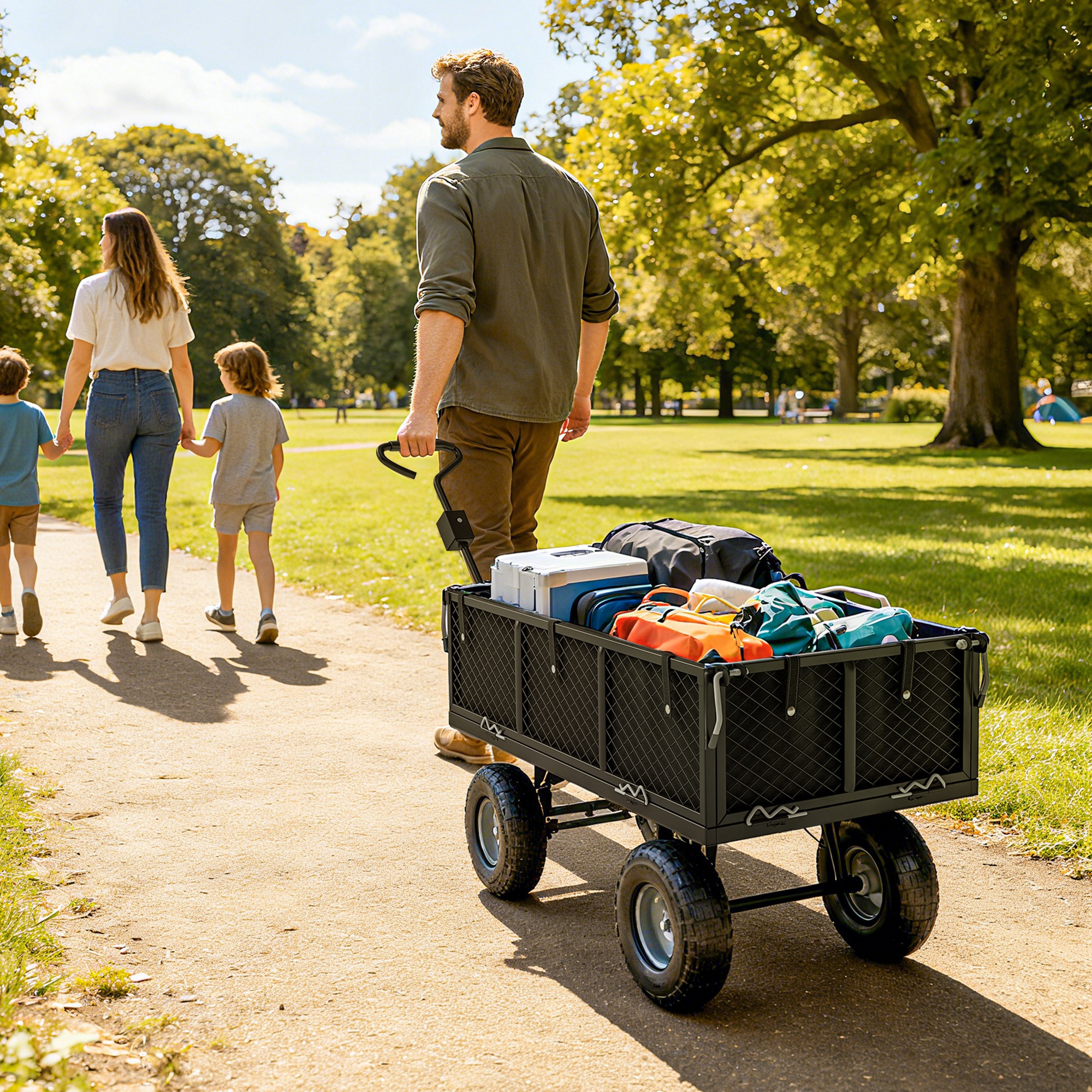 Outsunny 114L Steel Frame Garden Cart Trolley Black 9