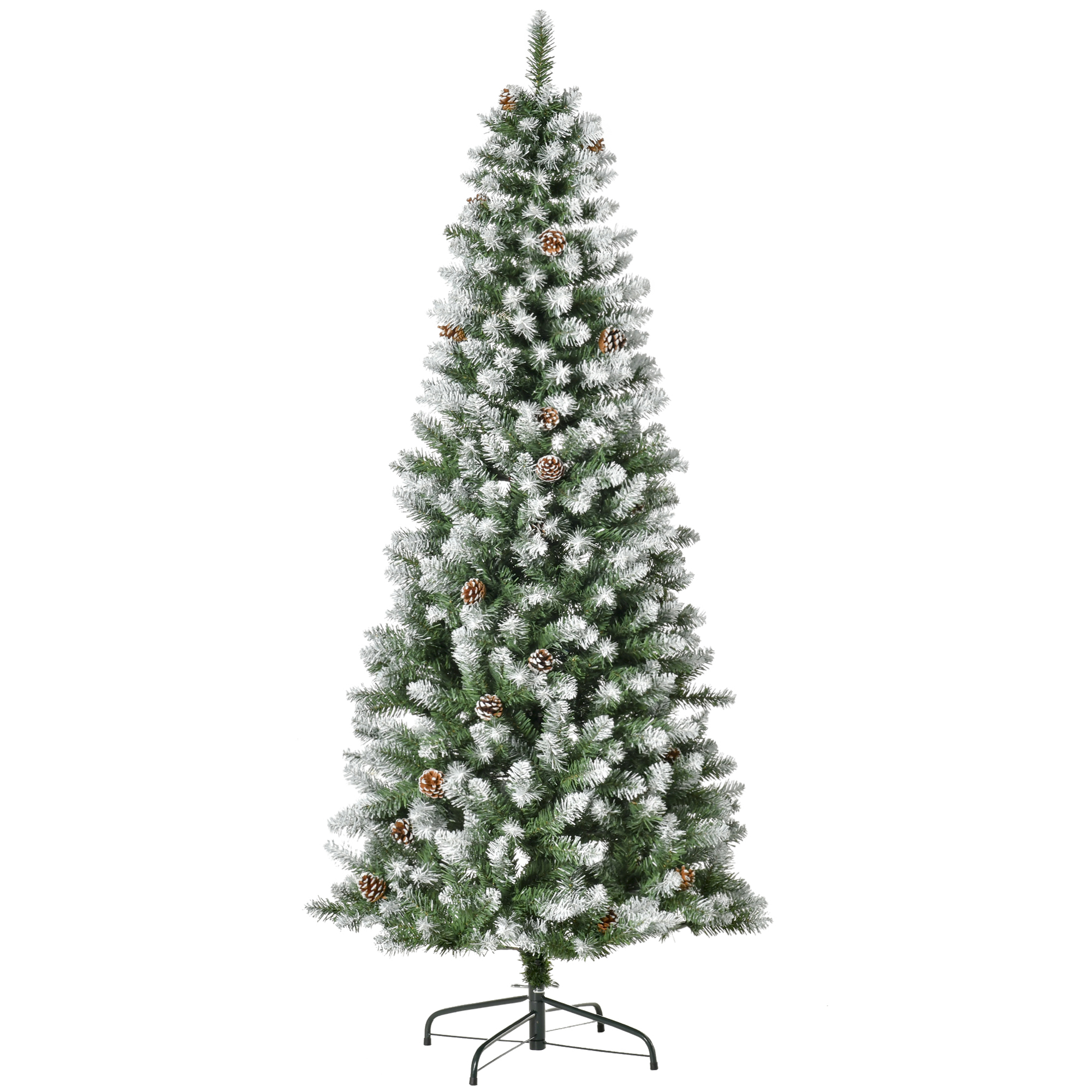 HOMCOM Brad de Crăciun Înzăpezit cu 630 Ramuri și 37 Conuri Brad Artificial cu Bază Detașabilă Ø75x180 cm Verde | Aosom Romania