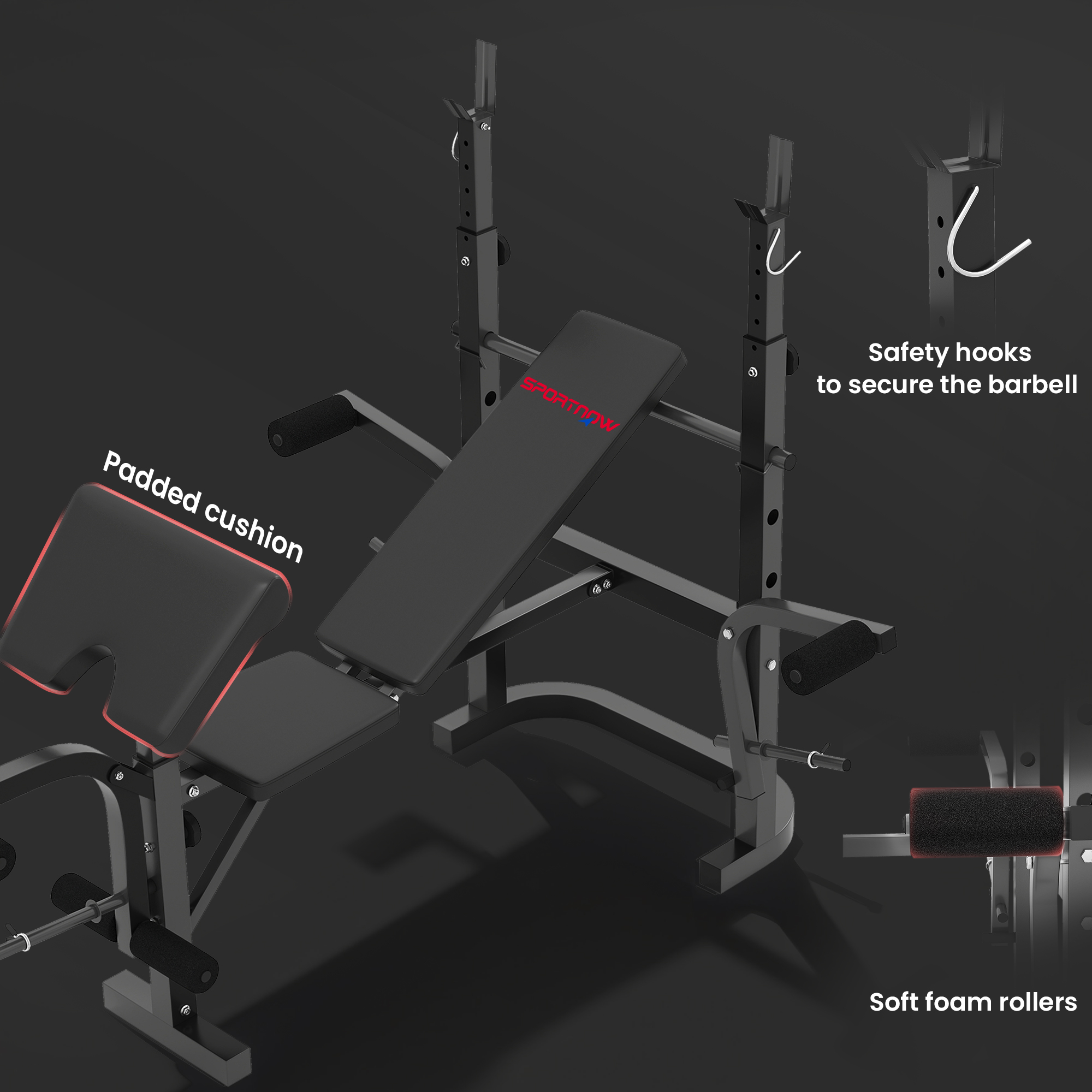 SPORTNOW Multi-Exercise Adjustable Weight Bench with Bench Press Rack 7