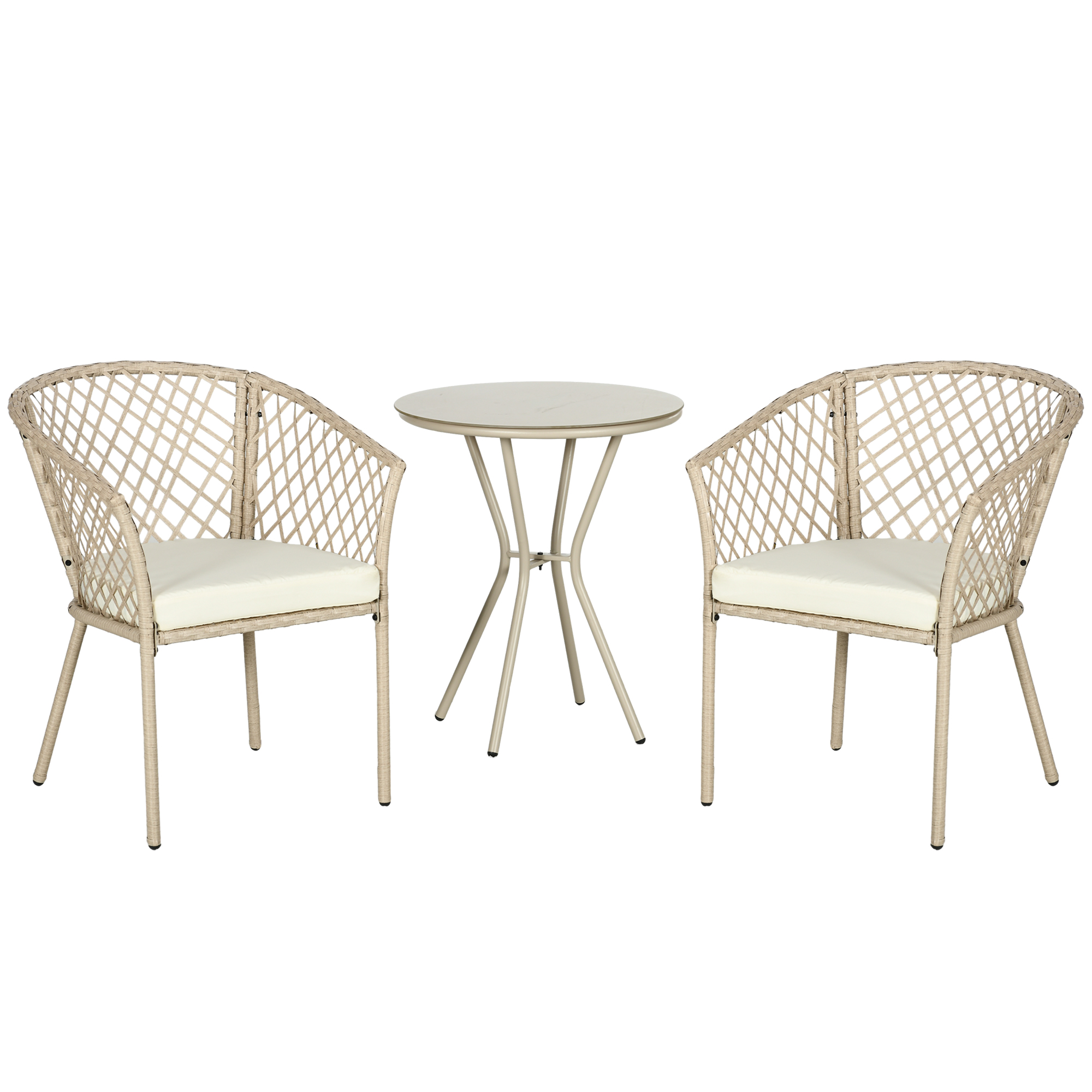 Outsunny Set Mobilier de Grădină din Ratan PE, Set Bistro 3 Piese cu Masă de Sticlă și Perne Moi, Mobilier de Conversație | Aosom Romania
