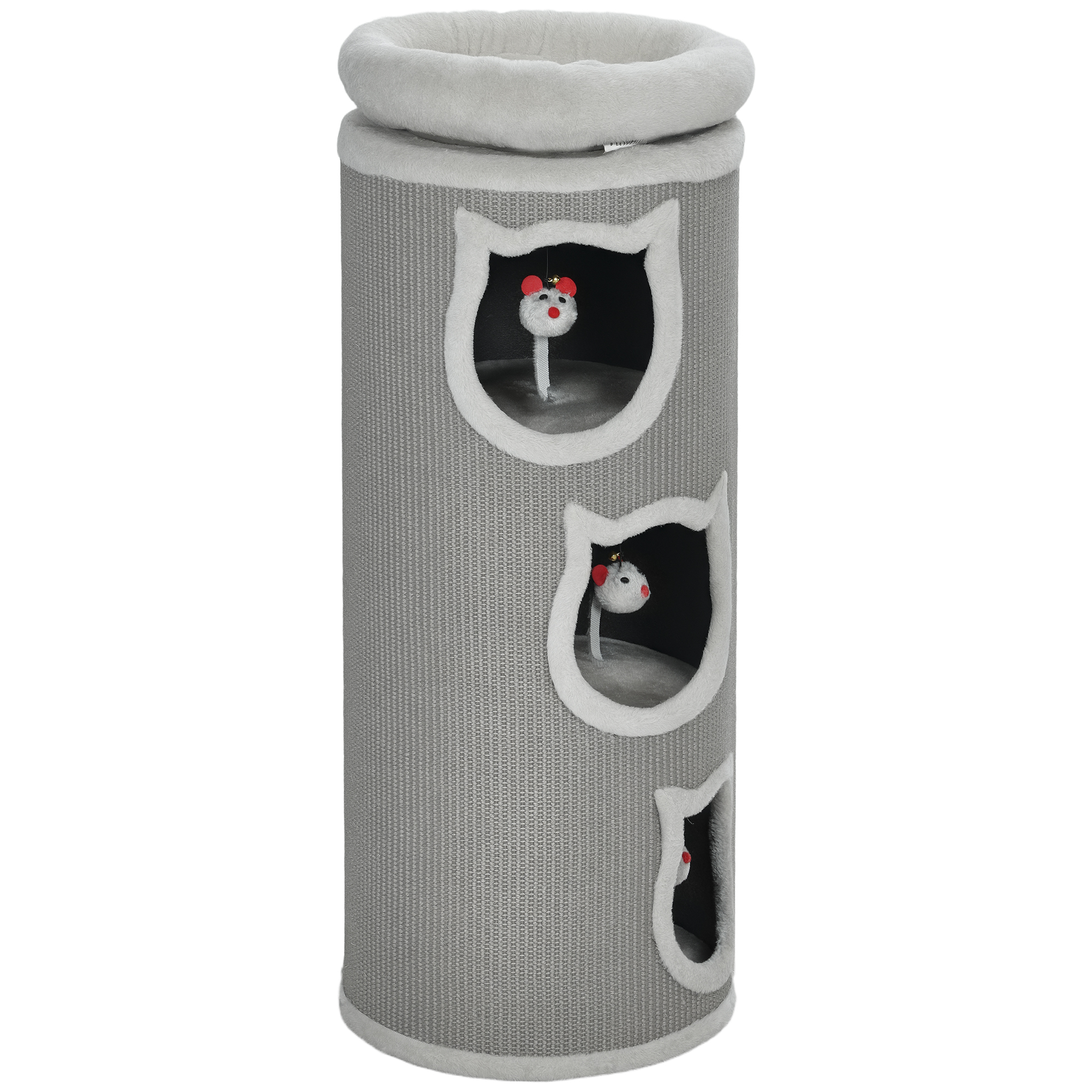 Comparer les prix de PawHut Tonneau à griffer pour chat, 96 cm, tour à 4 niveaux avec lit lavable, 3 tanières, jouet suspendu, pour plusieurs chats Gris