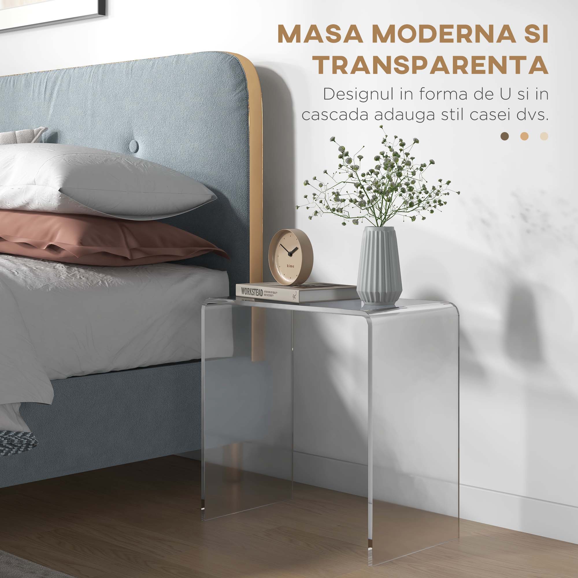  Masuta de Cafea din Acril in Forma de U, cu Margini Netede si Colturi Rotunjite, 53.5x30.5x53.5 cm, Transparenta [3]