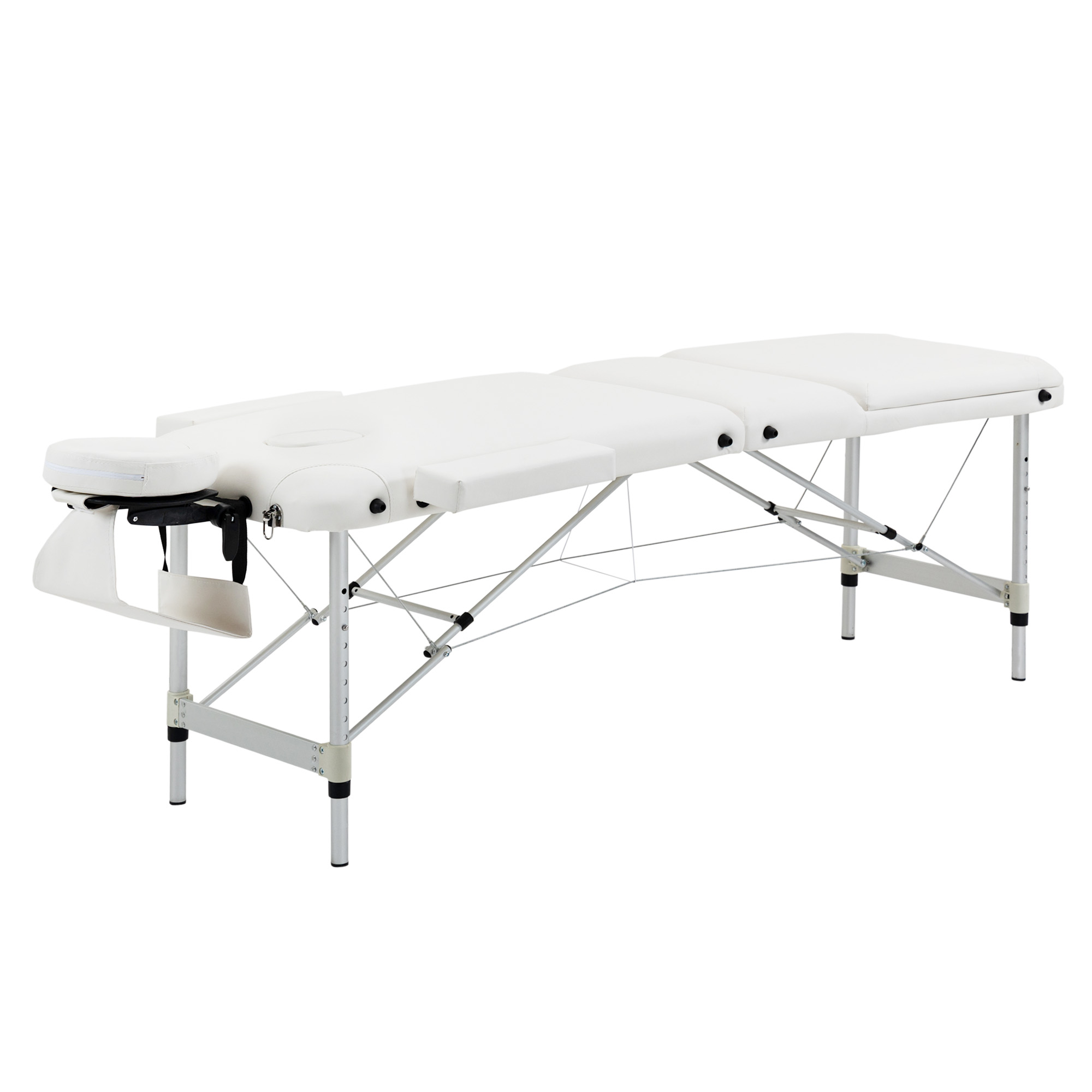 HOMCOM Mobile 3-Zone Folding Massage Table with Headrest Armrest Carry Bag Height-Adjustable Aluminum Portable Massage Bed incl. Accessories Massage