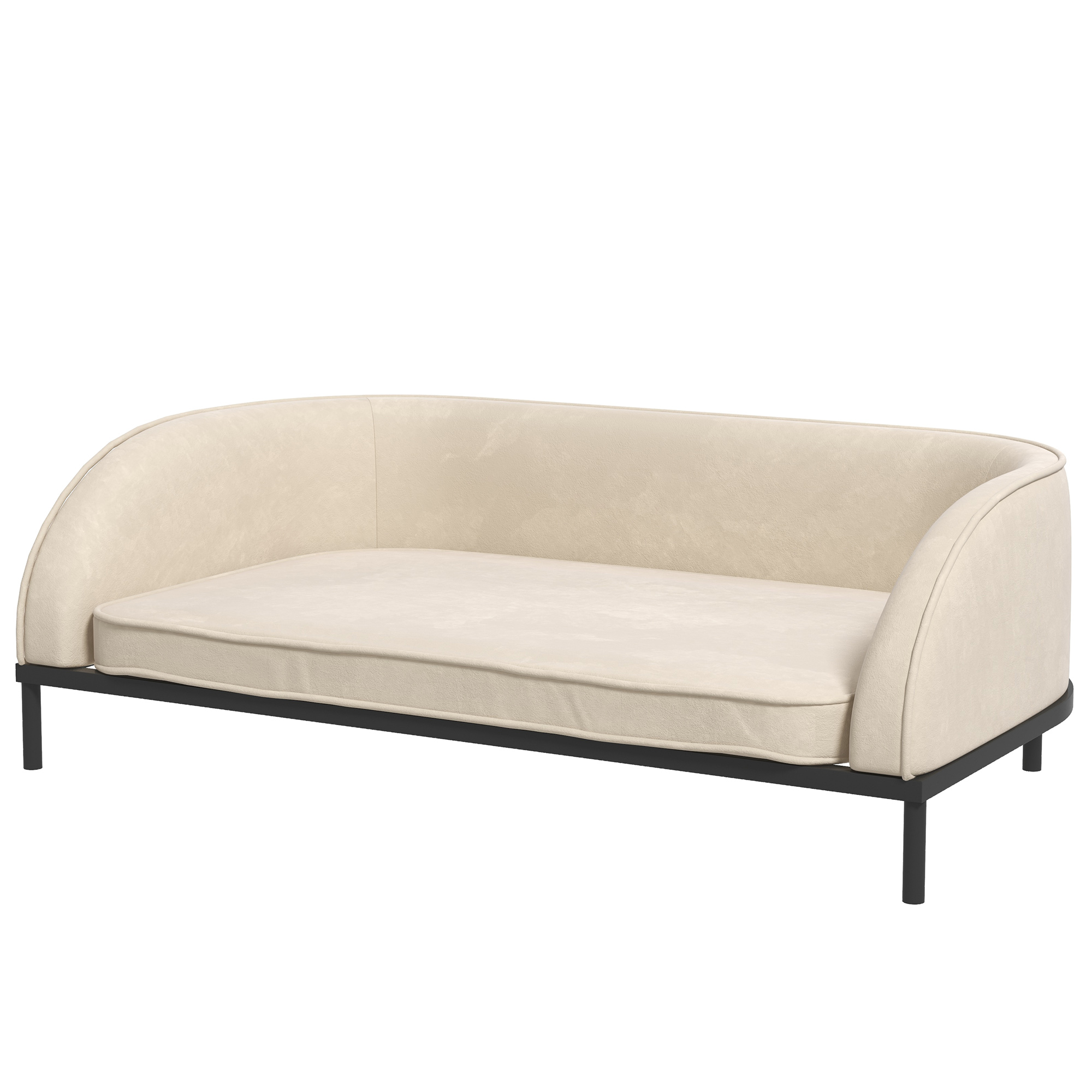 PawHut Canapea pentru, Scaun pentru Câini Mari și Mijlocii Înălțat cu Picioare și Husă Detașabilă, 101,5x62x34,5 cm, Crem | Aosom Romania