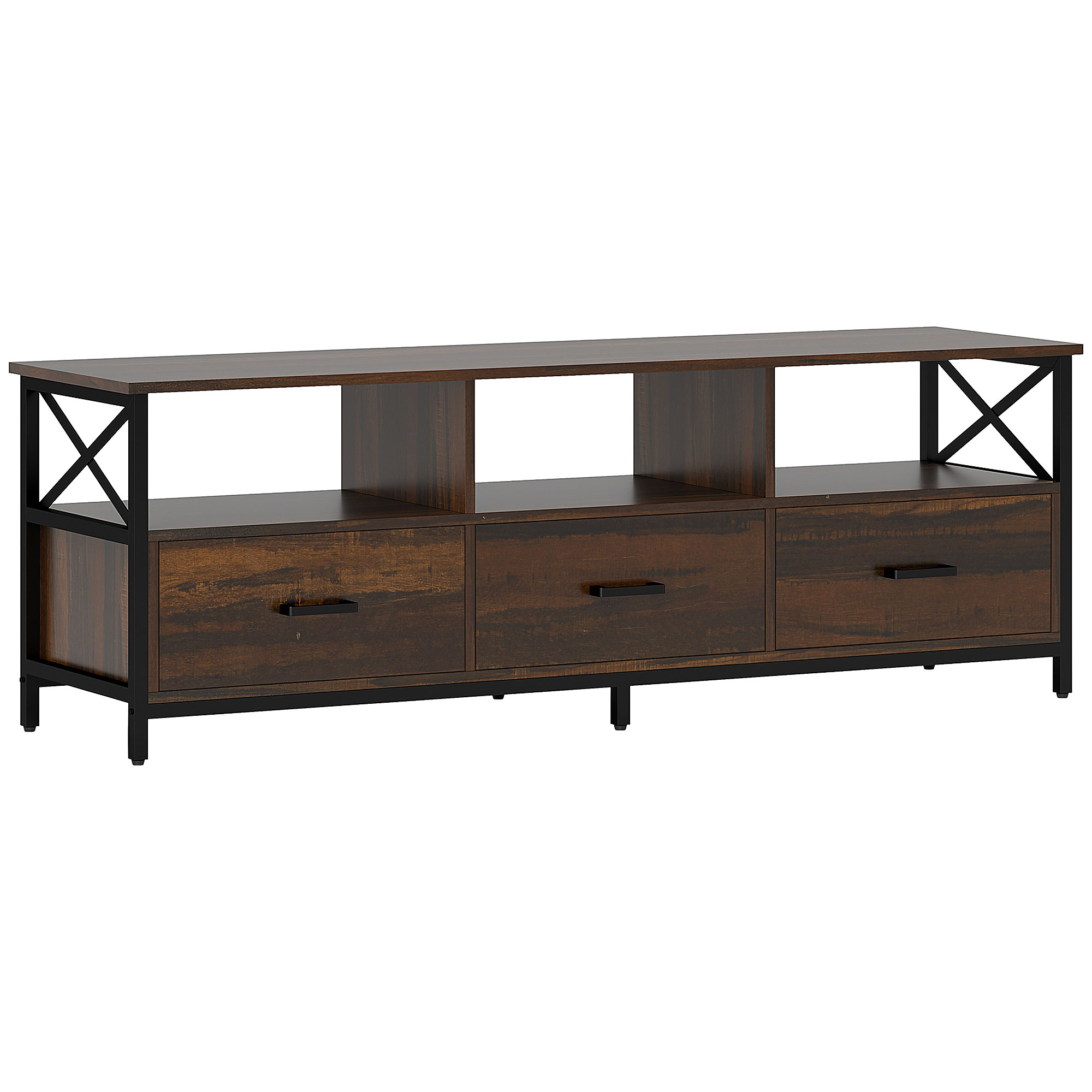 HOMCOM Dulap TV 65" în Stil Industrial cu 3 Sertare și 3 Rafturi Deschise, Dulap TV din Lemn, 147x40x50 cm, Negru | Aosom Romania