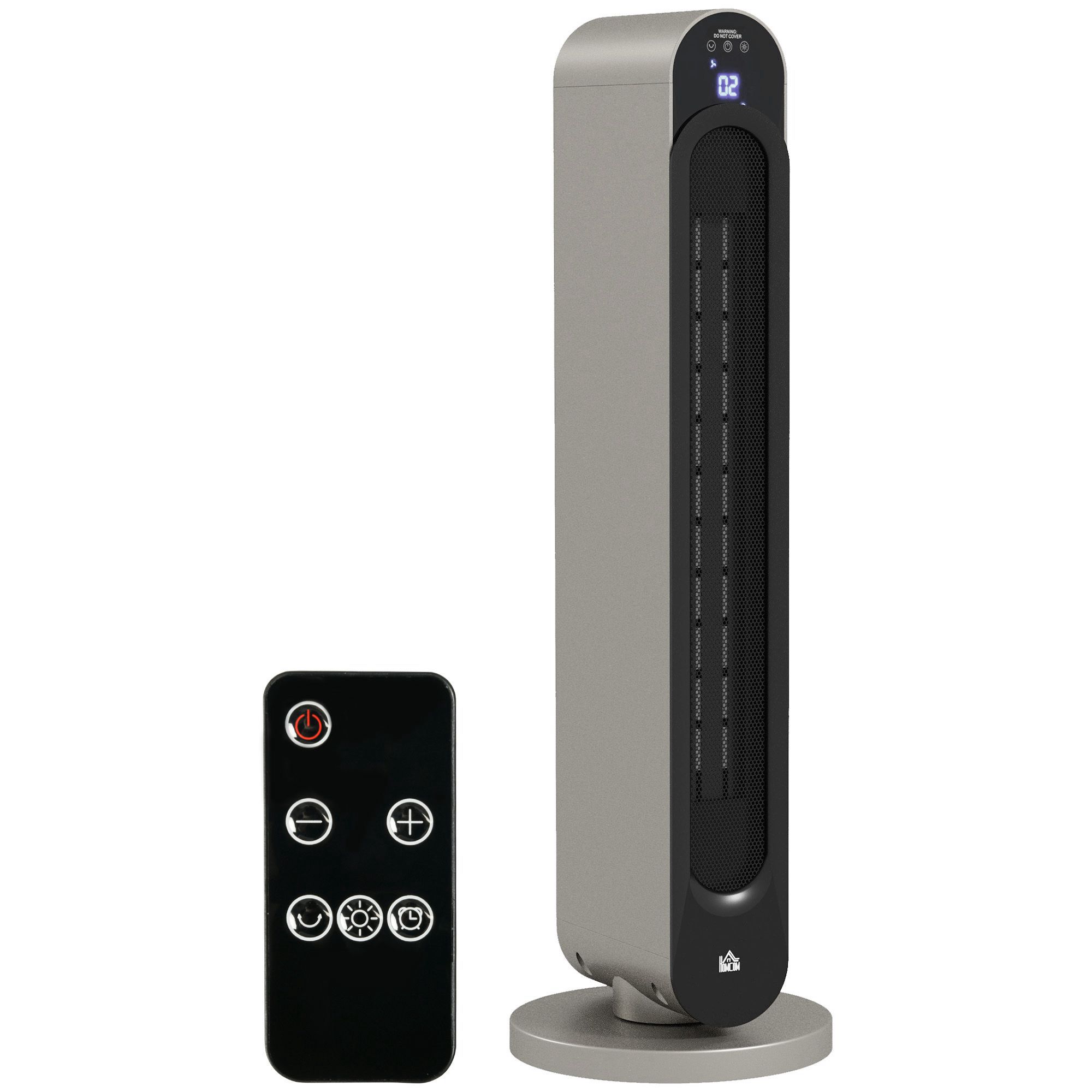 HOMCOM Incalzitor Electric Oscilant cu 3 Moduri de Incalzire, cu ventilator, Temperatura Reglabila, Telecomanda Ø25x73.5 cm, Argintiu | Aosom Romania
