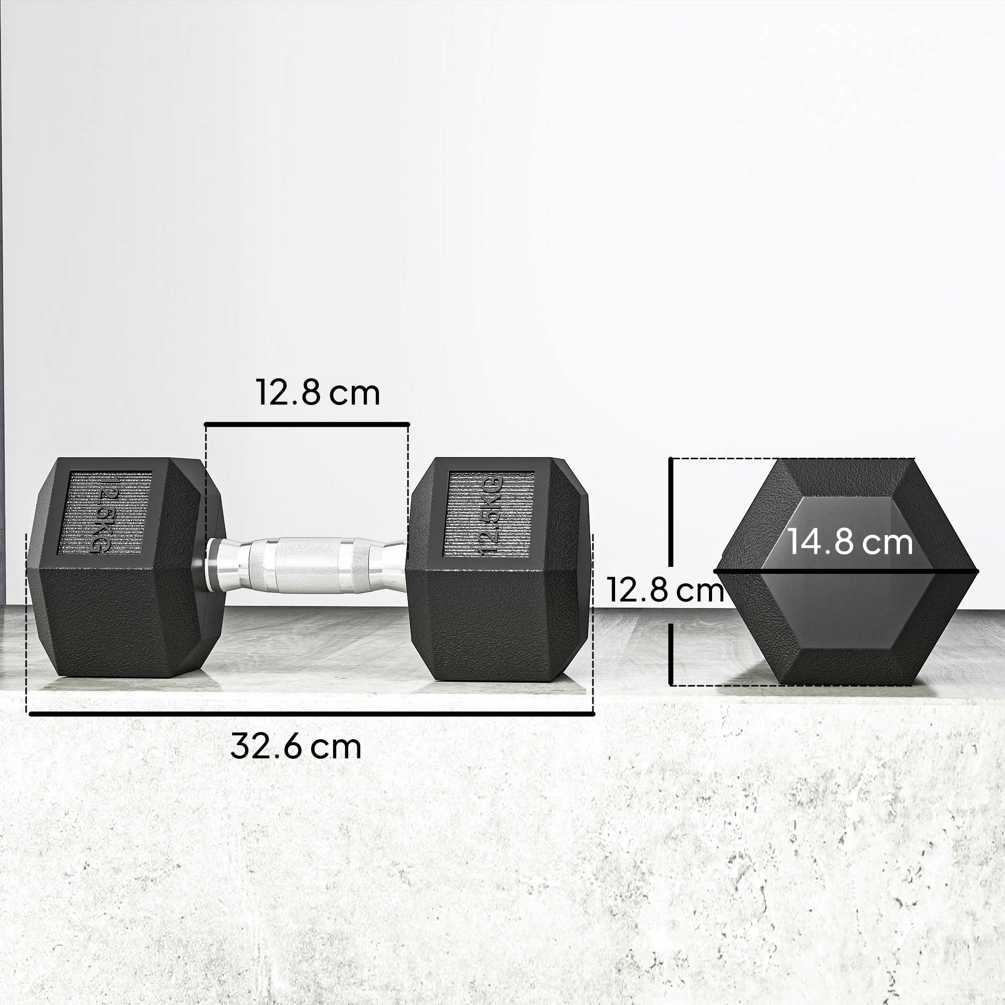 HOMCOM 2x12.5KG Rubber Hex Dumbbell Portable Hand Weights Dumbbell Home Gym 3