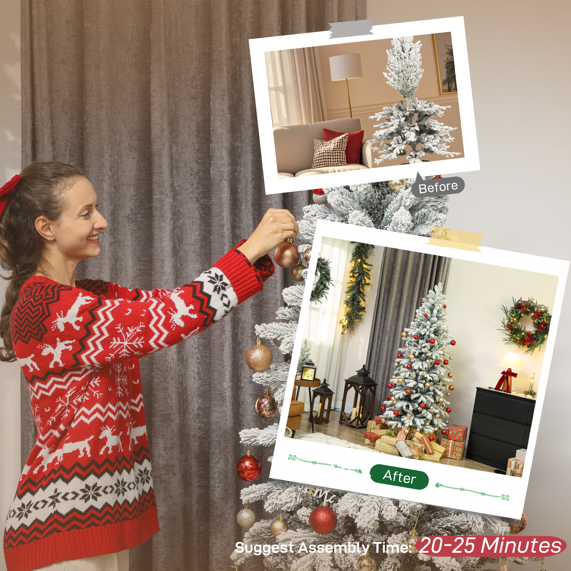 HOMCOM 6ft Flocked Artificial Christmas Tree 7