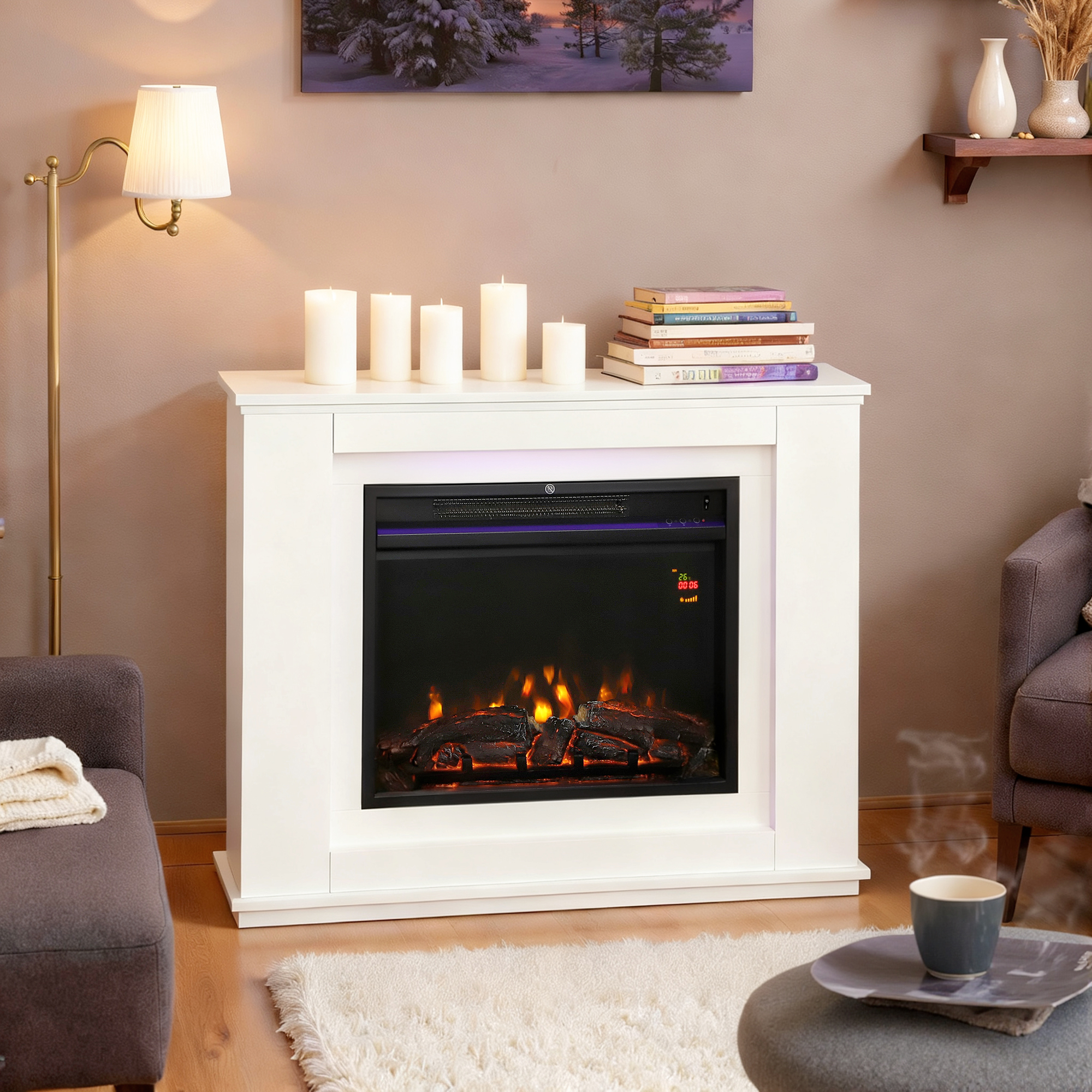 HOMCOM Elektrokamin mit Heizung, Elektrischer Kamin mit 12 Farbigen Flammen günstig online kaufen