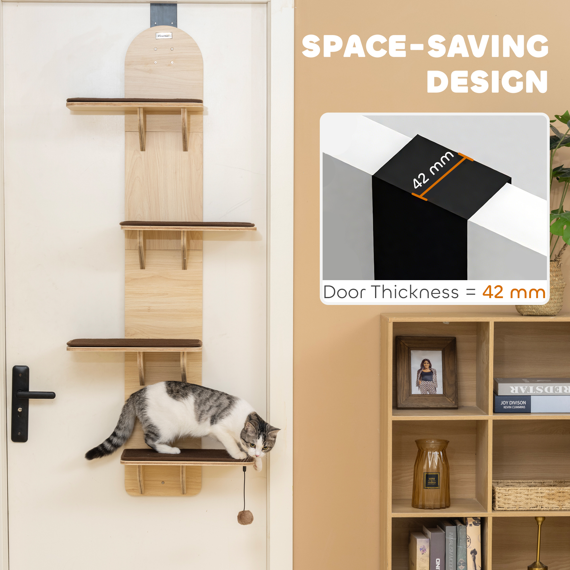 PawHut 4-Level Door Mounted Cat Tree with Washable Plush Mats, Toy Balls, Door Hanging Cat Shelf for Indoor Cats 4