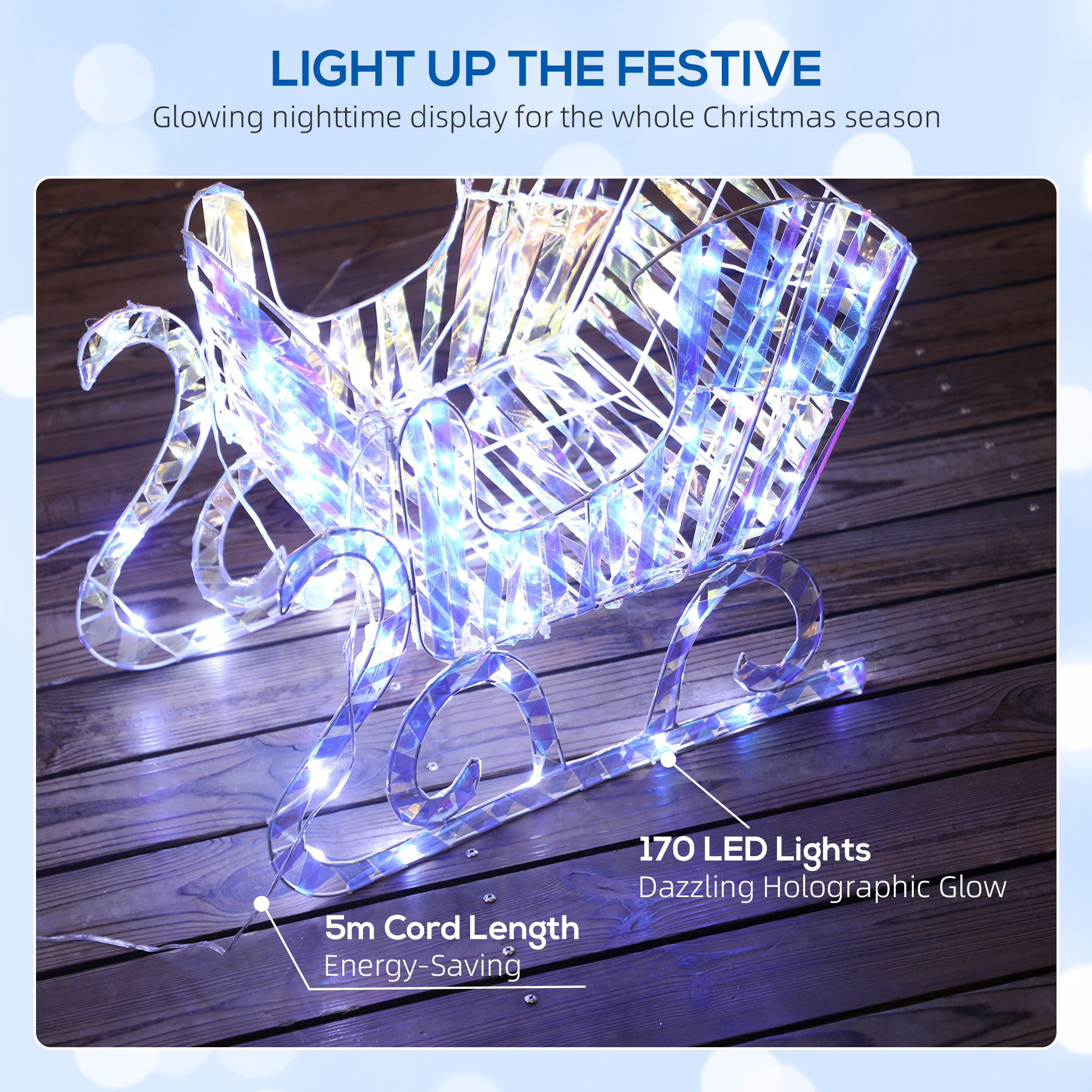 Outsunny Lighted Christmas Reindeer with Sleigh, Outdoor Yard Reindeer with 170 Warm White LED Lights, Holiday Decor with Stakes, Waterproof, Silver 5