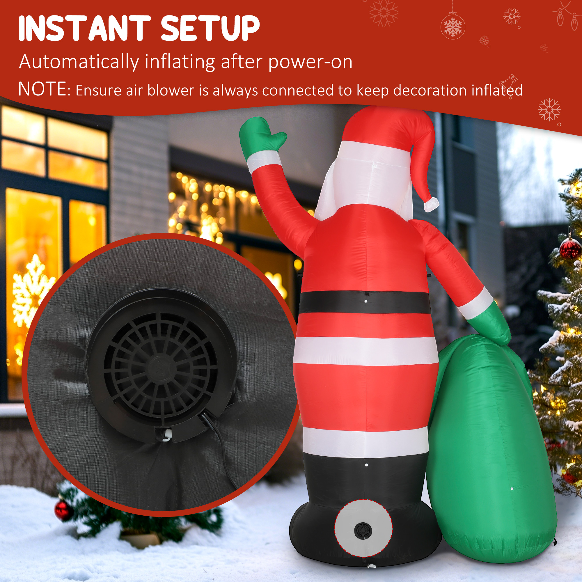 Outsunny 9ft/275 cm Christmas Inflatable Santa with Bear Sack, Giant Christmas Blow Up Decoration with Built-in LED Lights for Garden, Indoor Outdoor Home Decor 5