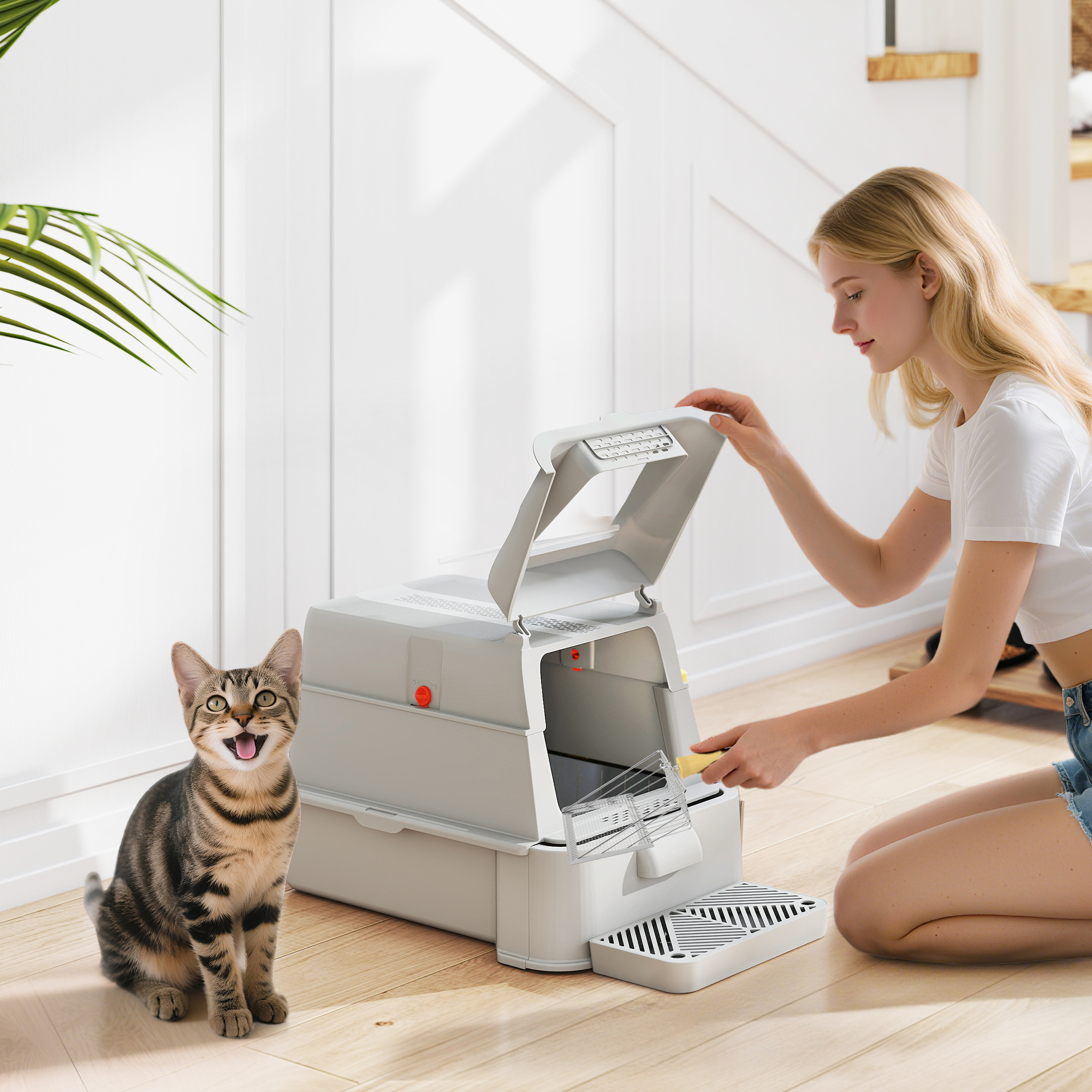 PawHut XL Katzentoilette aus Edelstahl, Katzenstreu-Box, Katzenklo mit 180° günstig online kaufen